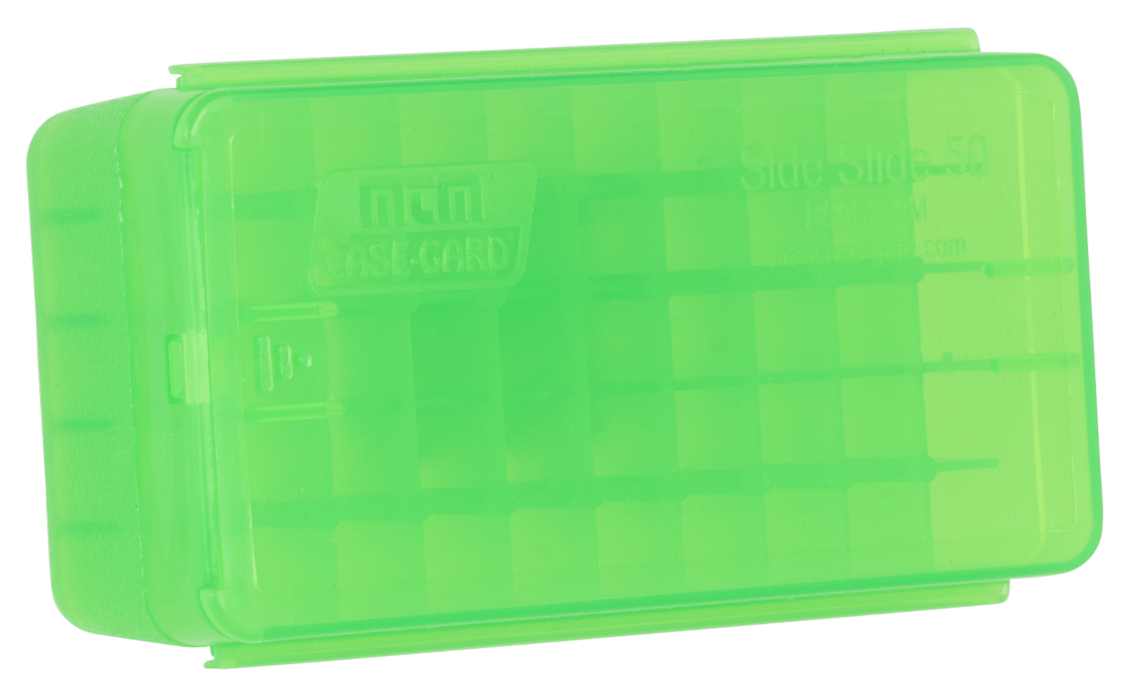 MTM Case-Gard P50SS9M16 Side-Slide Ammo Box  Multi-Caliber Handgun Clear Green Plastic 50rd