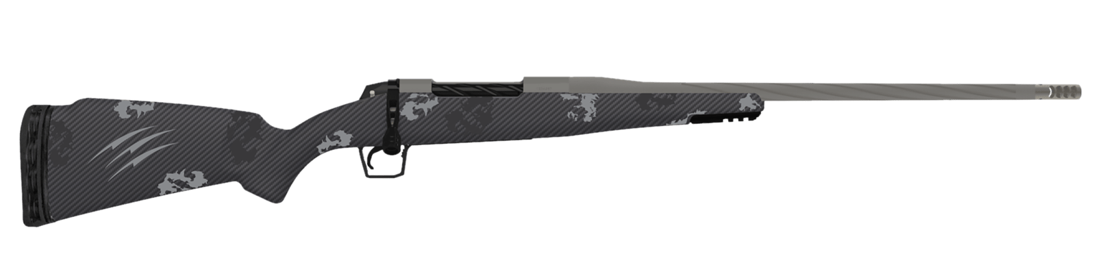 Fierce Firearms TWROG7PRC20GP Twisted Rogue 7mm PRC 20" Tungsten Cerakote Steel Threaded Barrel, Drilled & Tapped Steel Receiver, LR Negative Comb Phantom Camo Carbon Fiber Stock