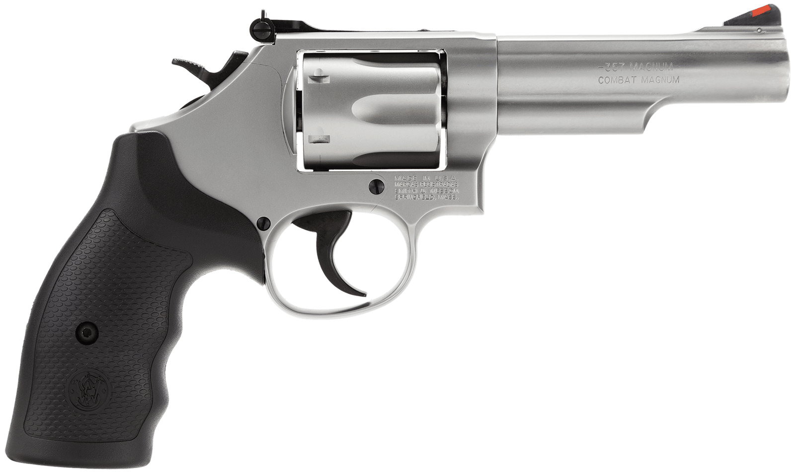 Smith & Wesson 162662 Model 66  357 Mag or 38 S&W Spl +P Stainless Steel 4.25" Barrel, 6 Shot Matte Stainless Steel K-Frame, Red Ramp Front/White Outline Rear Sights, Internal Lock
