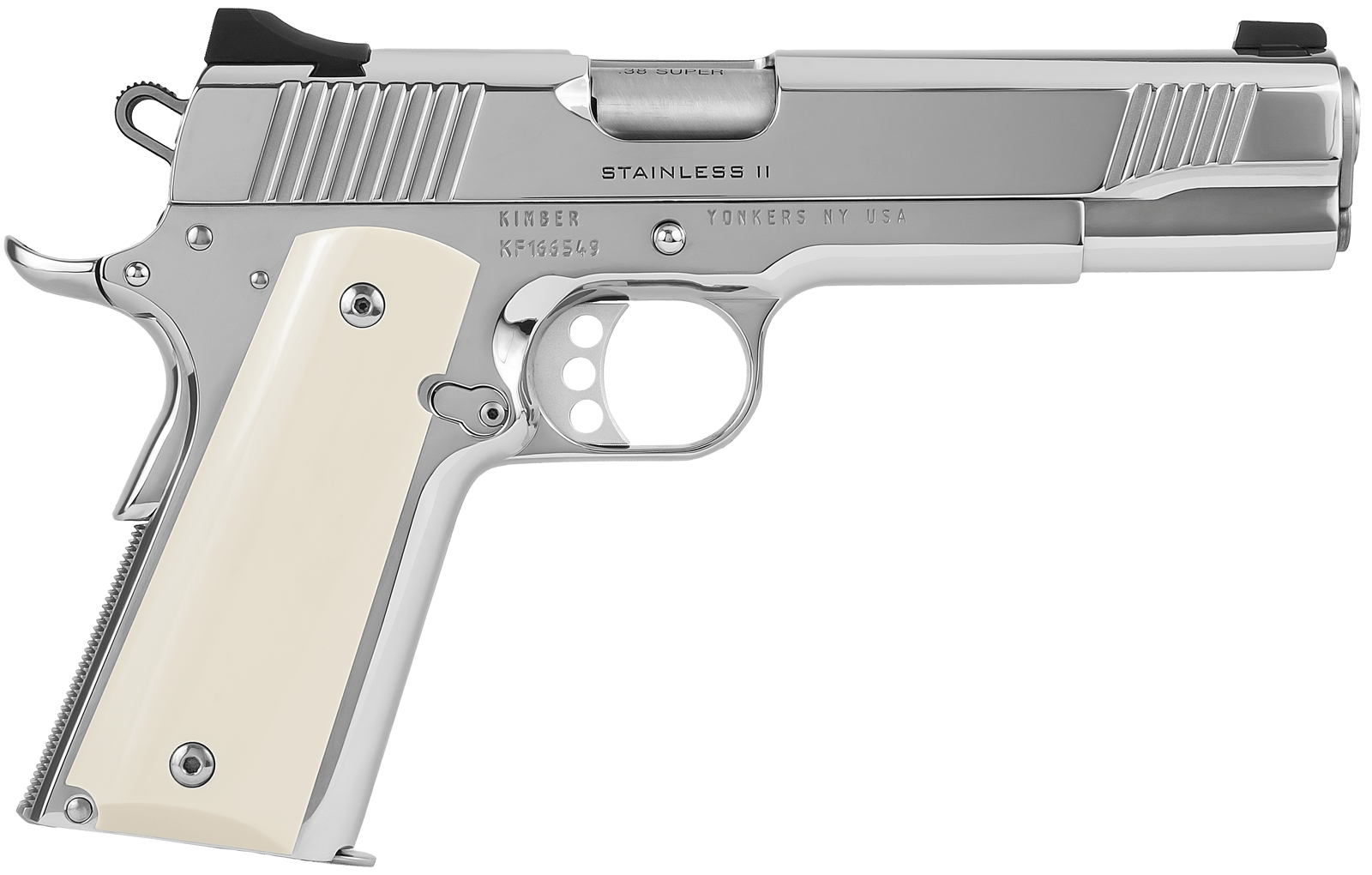 Kimber Mfg.,inc 3200397 High Polished  38 Super 9+1 5" Front Serrations Stainless Steel Slide High Polished Bonded Smooth Ivory Grip