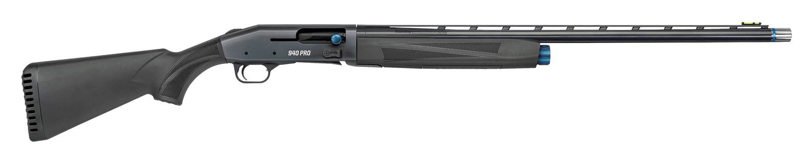 Mossberg 85159 940 Super Bantam Full Size 12 Gauge Semi-Auto 3" 4+1 26" Matte Blued Vent Rib Barrel, Tungsten Gray w/Blue Accents Stainless Steel Receiver, Adjustable Black Synthetic Stock, Right Hand