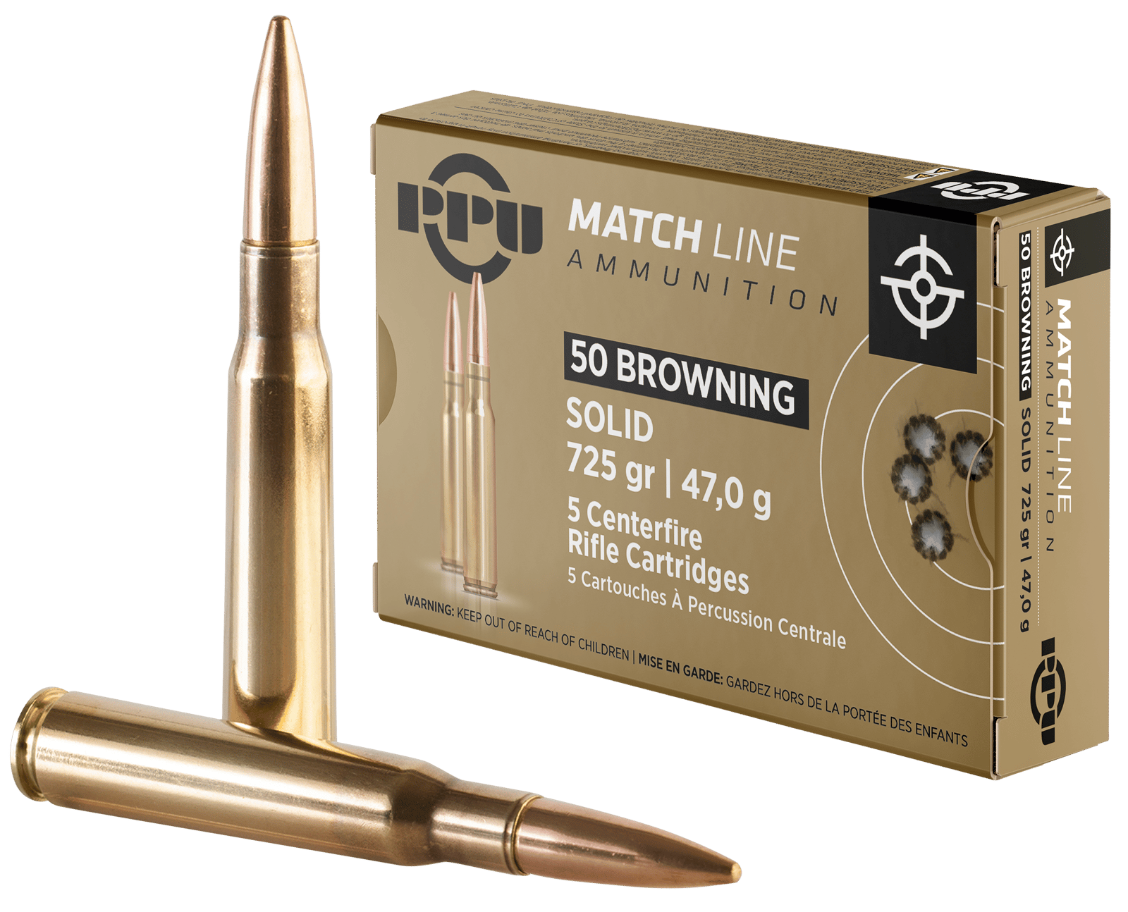 PPU PPM50 Match  50BMG 725gr Full Metal Jacket Solid 5 Per Box/20 Case