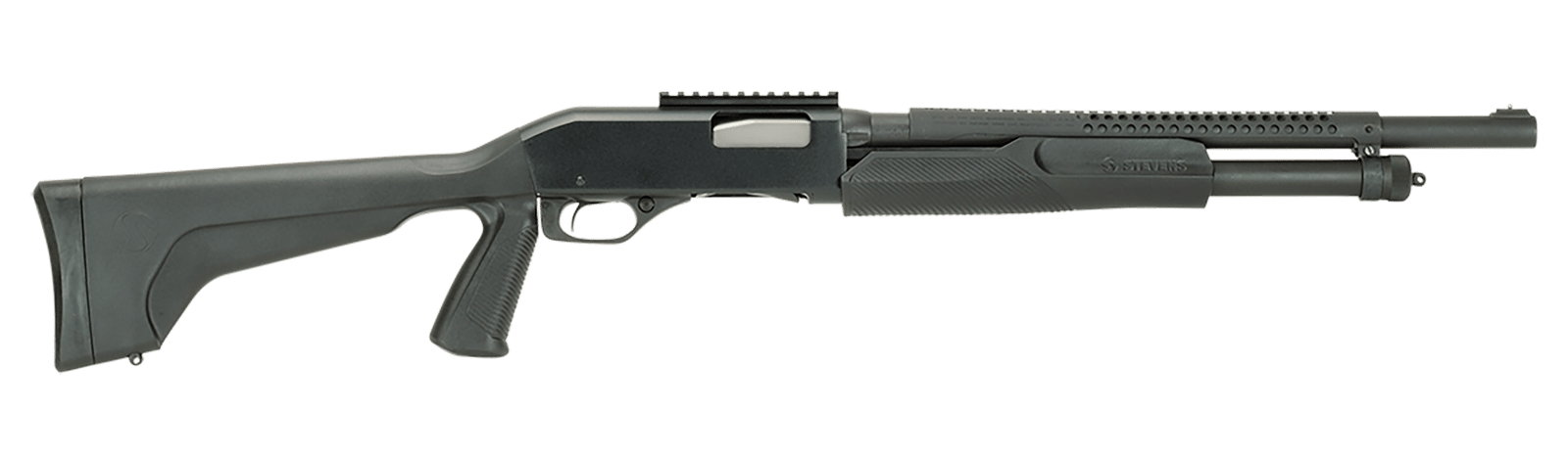 Stevens 19496 320 Security 12 Gauge 3" 5+1 18.50" Matte Black Carbon Steel Barrel, Matte Black Fixed Pistol Grip Stock, Ambidextrous 1-Piece Rail Includes Fixed Cylinder Bore Choke