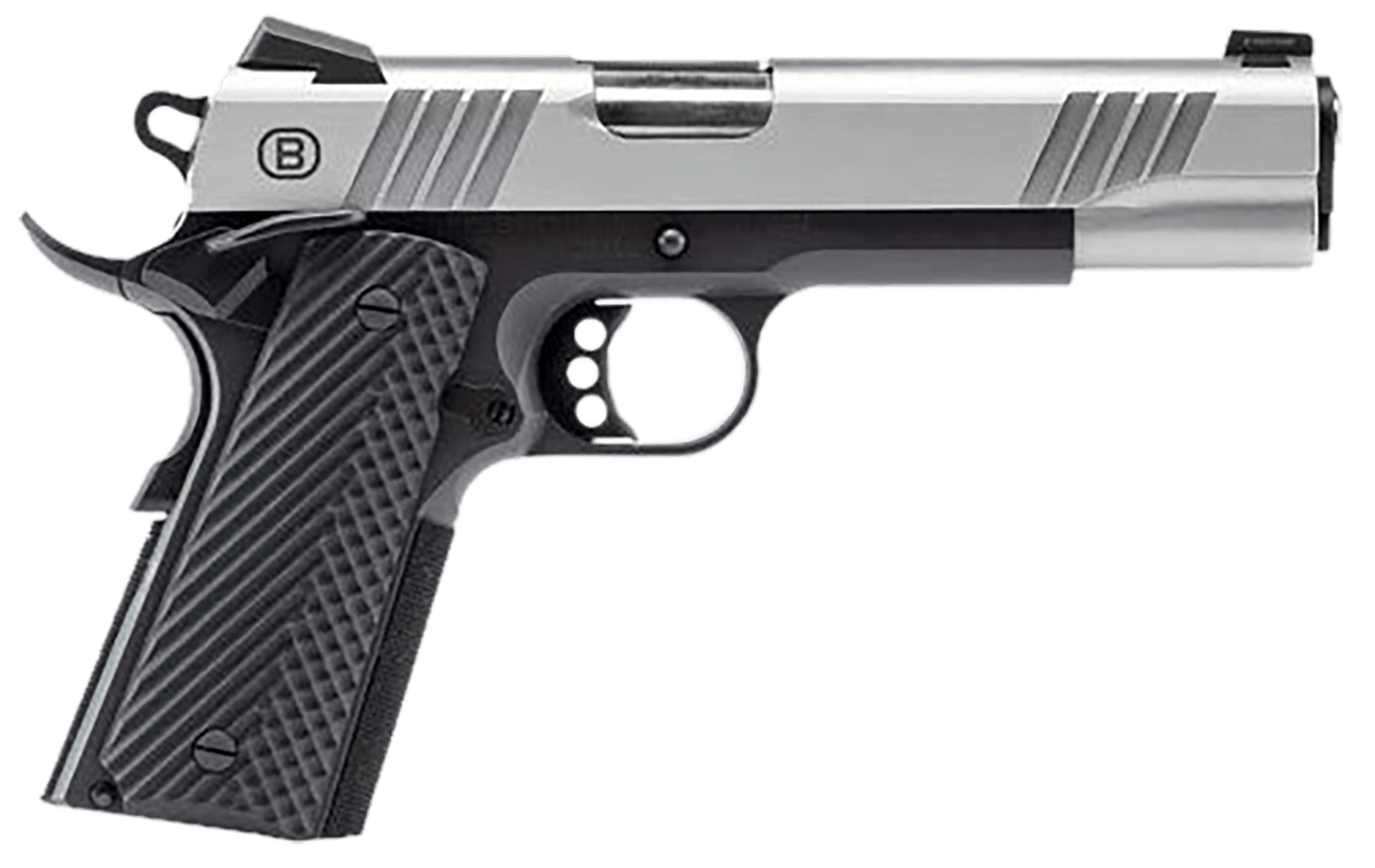 Bersa B19117050SBBK B1911  Full Size Frame 45 ACP 8+1 5" Stainless Steel Barrel, Stainless Serrated Steel Slide, Black Stainless Steel Frame w/Beavertail, Black VZ Grip, Ambidextrous
