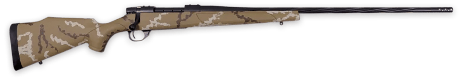 Weatherby VHH223RR6B Vanguard Outfitter 223 Rem 5+1 24" Threaded/Spiral Fluted, Graphite Black Barrel/Rec, Tan with Brown & White Sponge Synthetic Stock, Accubrake Muzzle Brake, Adj. Trigger