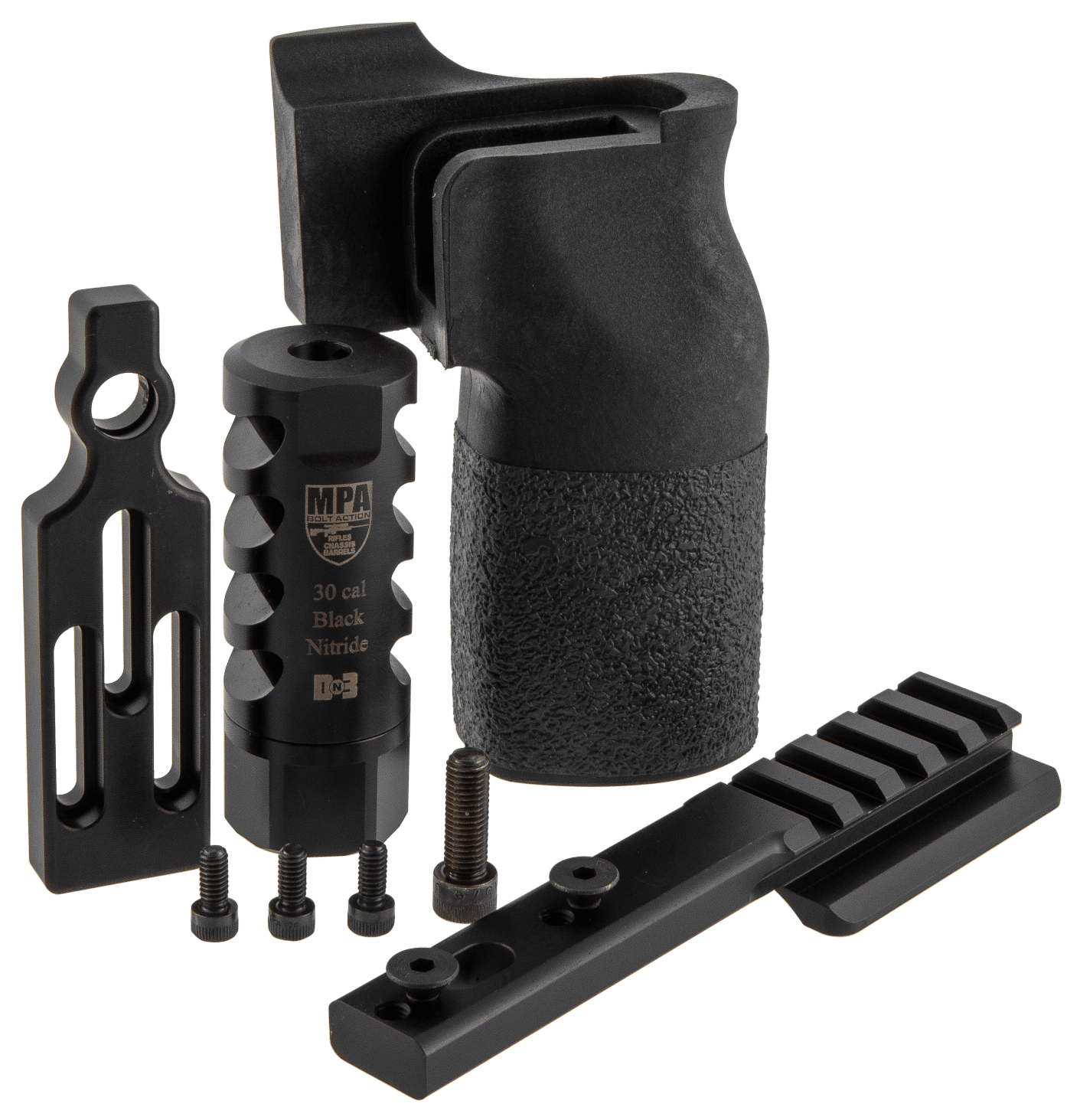 MasterPiece Arms 308PMRACCBUNDLE ACCBundle  DN3 Muzzle Brake, Vertical Grip, V4 Spigot Mount & Bag Rider For 308 Win MasterPiece Arms PMR