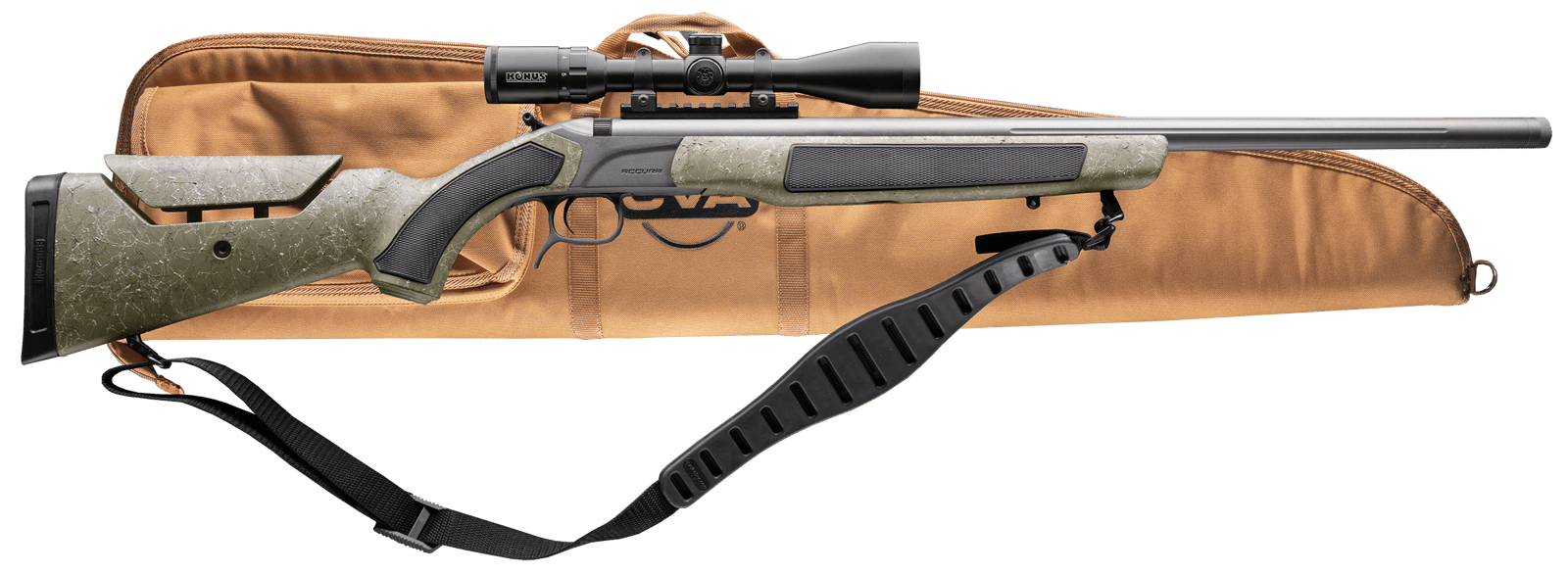 CVA PR3233NSCP Accura MR-X 50 Cal 26" Tungsten Cerakote Fluted Threaded Barrel, Drilled & Tapped Receiver, Adjustable Black/Gray Webbing Synthetic Stock, KonusPro 309x40mm IR w/BDC, Soft Rifle Case