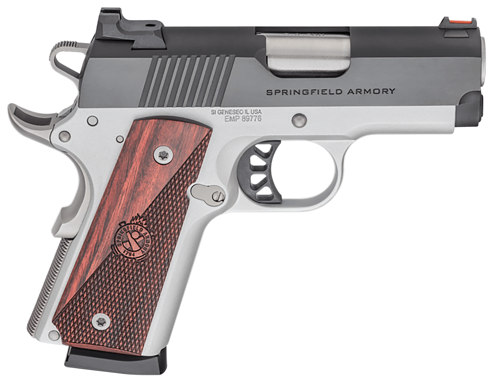 Springfield Armory PX9123L 1911 Ronin EMP 9mm Luger 9+1 3" Stainless Match Grade Bull Steel Barrel, Blued Serrated Carbon Steel Slide, Satin Cerakote Aluminum Frame w/Beavertail, Textured Wood Grip