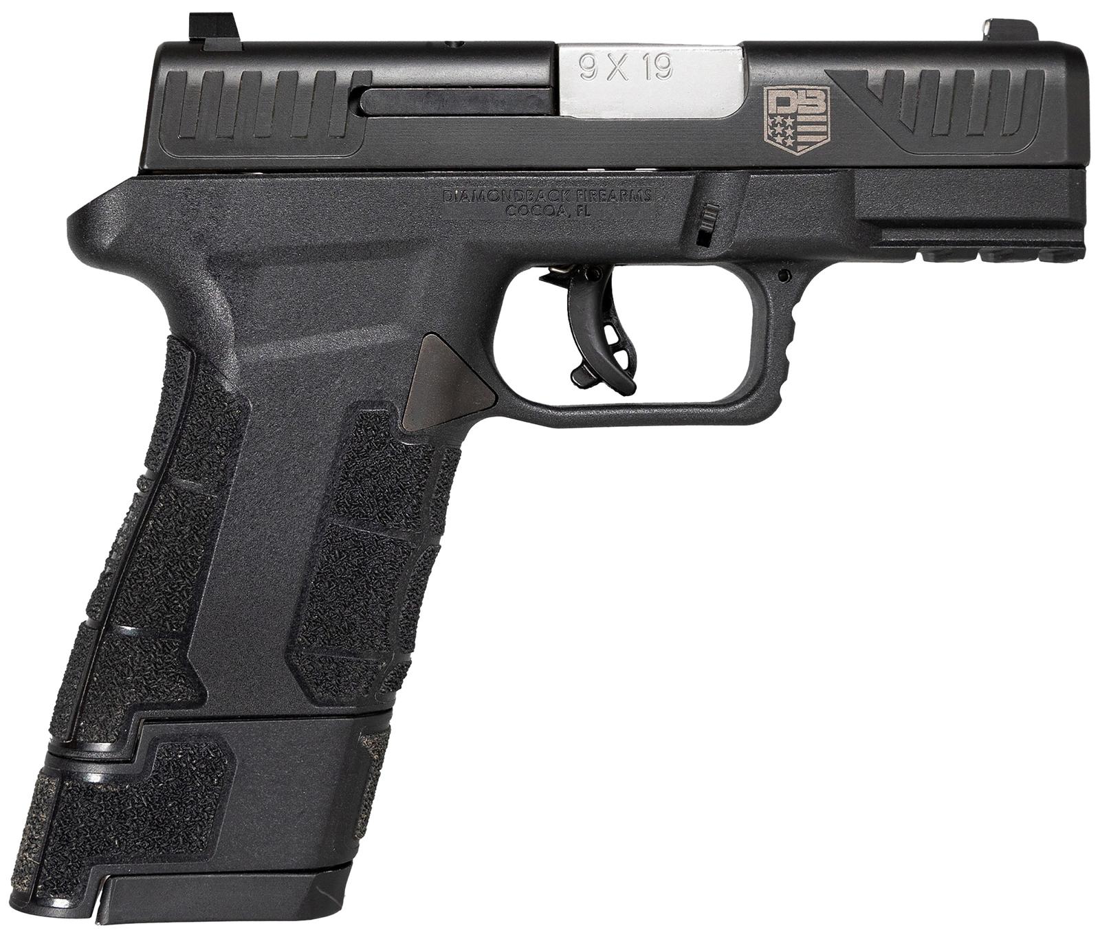 Diamondback DB0300P001 AM2  Sub-Compact Frame 9mm Luger 17+1, 3.50" Stainless Steel Barrel, Black Nitride Serrated Stainless Steel Slide, Black Polymer Frame w/Picatinny Rail & Polymer Grip