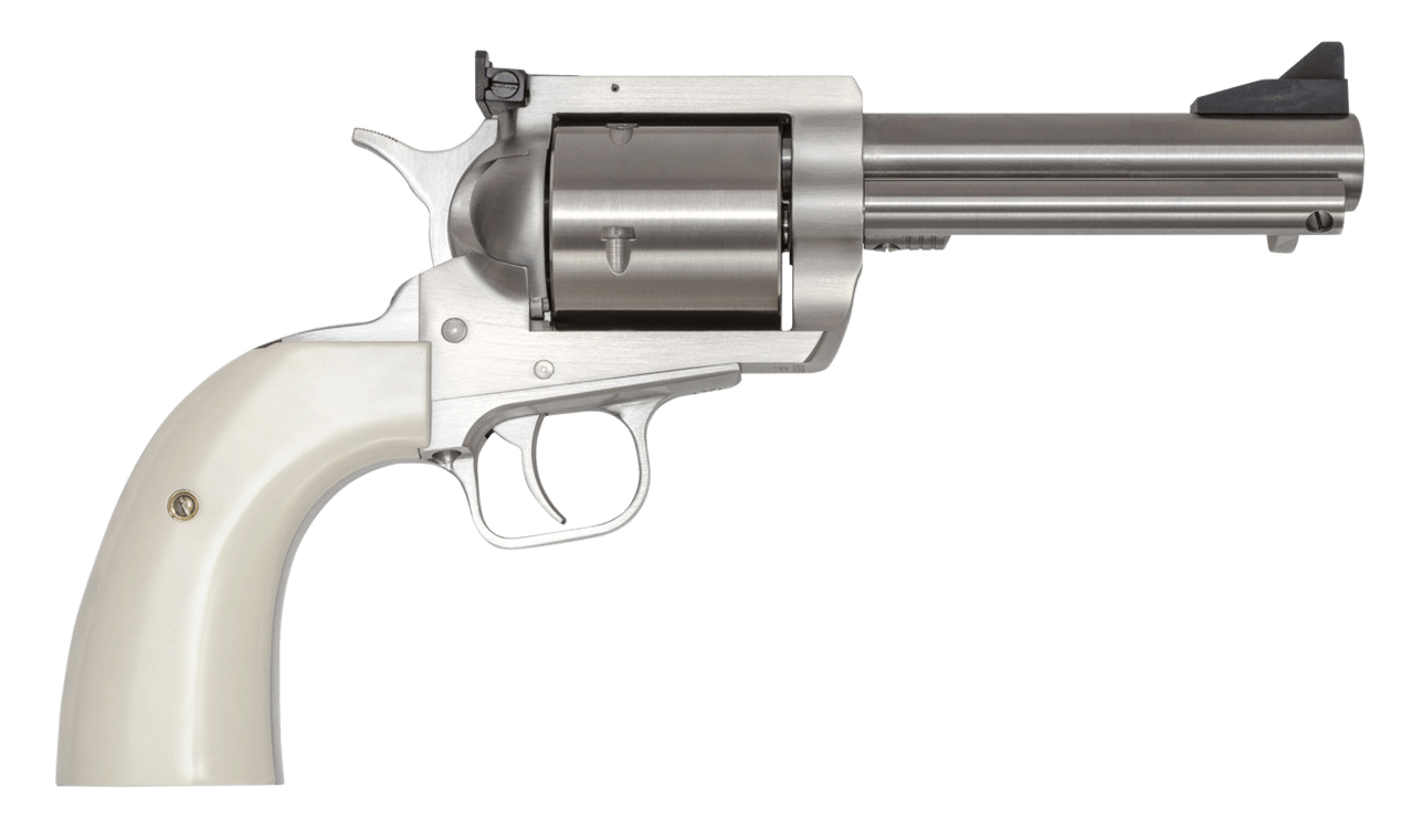 Magnum Research BFR44MAG5B6 BFR Short Cylinder 44 Rem Mag 6 Shot, 5" Brushed Stainless Steel Barrel, Cylinder  & Frame, White Polymer Grip, Hammer Safety, Exposed Hammer