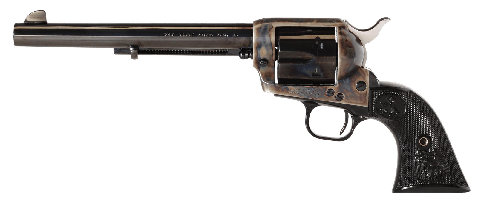 Colt Mfg P1870 Single Action Army Peacemaker 45 Colt (LC) 6 Shot 7.50" Blued Barrel & Cylinder, Color Case Hardened Frame, Black Polymer Grip