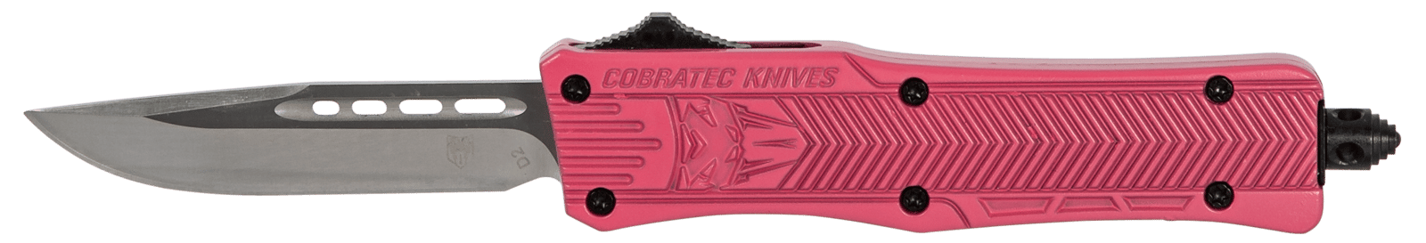 CobraTec Knives SPKCTK1SDNS CTK-1  Small 2.75" OTF Drop Point Plain D2 Steel Blade/Pink Aluminum Handle Features Glass Breaker Includes Pocket Clip