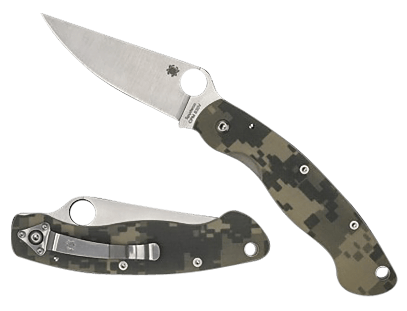 Spyderco C36GPCMO Military  4" Folding Clip Point Plain Stonewashed CPM S30V SS Blade/ Digital Camo G10 Handle Includes Pocket Clip