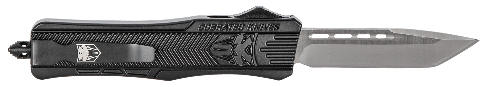 CobraTec Knives MBSTK1MTNS CTK-1  Medium 3" OTF Tanto Plain D2 Steel Blade/Black Aluminum Handle Features Glass Breaker Includes Pocket Clip