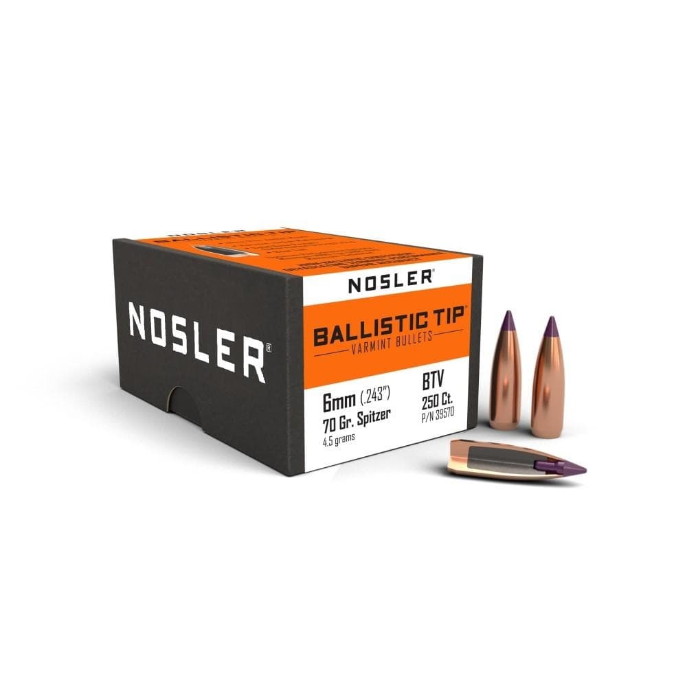 Nosler Ballistic Tip Varmint Bullets 6mm .243" 70 gr SBT-SB 250/ct