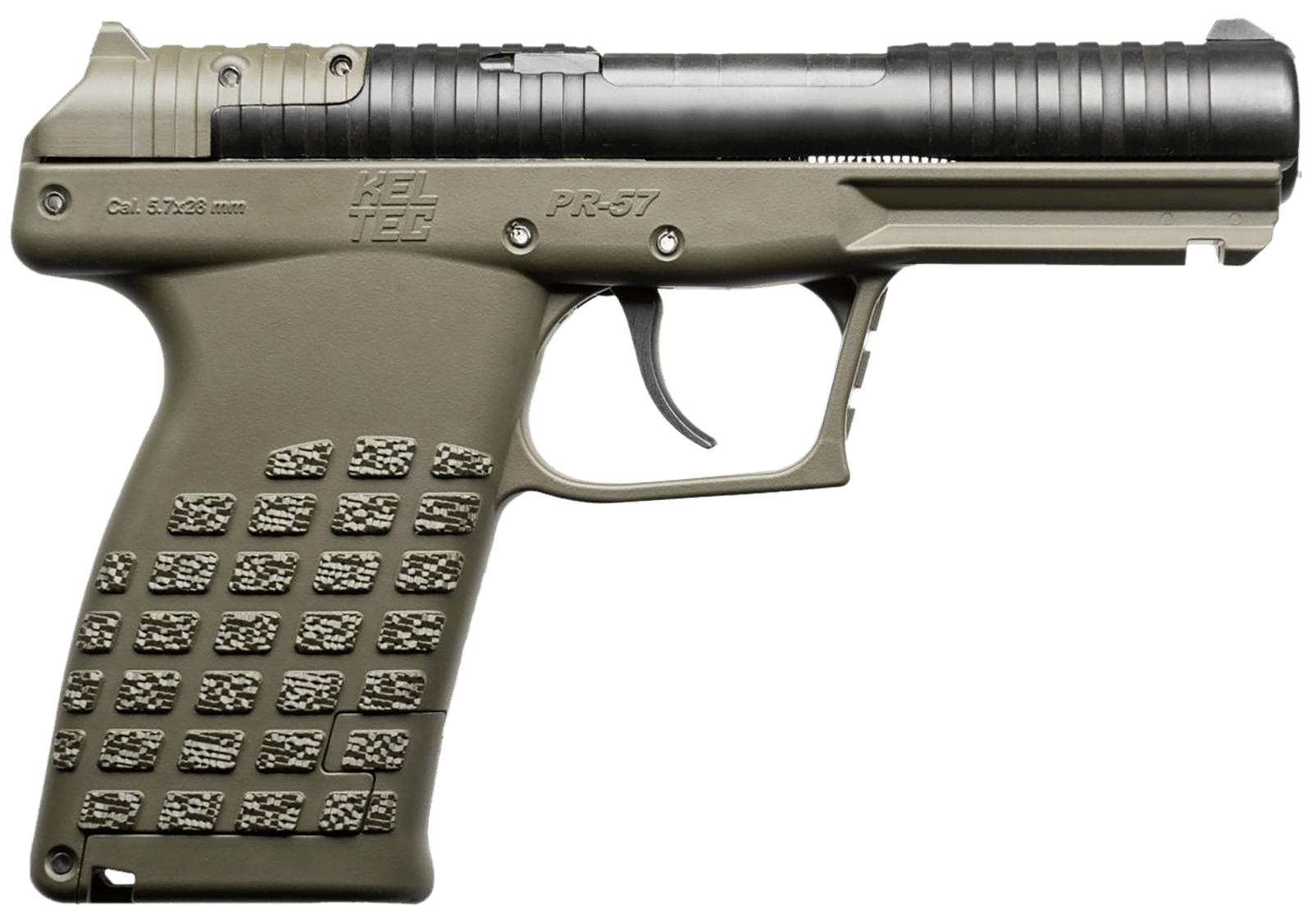 Kel-Tec PR57GRN PR57  Compact Frame 5.7x28mm 20+1 4" Black Steel Barrel, OD Green Optic Ready/Serrated Slide, OD Green Textured Grip