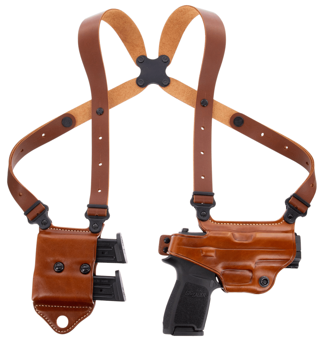 Galco MCII820 Miami Classic II Shoulder System Fits Chest Up To 56" Tan Leather Harness Fits Sig P320/M17/M18/Taurus G2/G3/G3C Right Hand