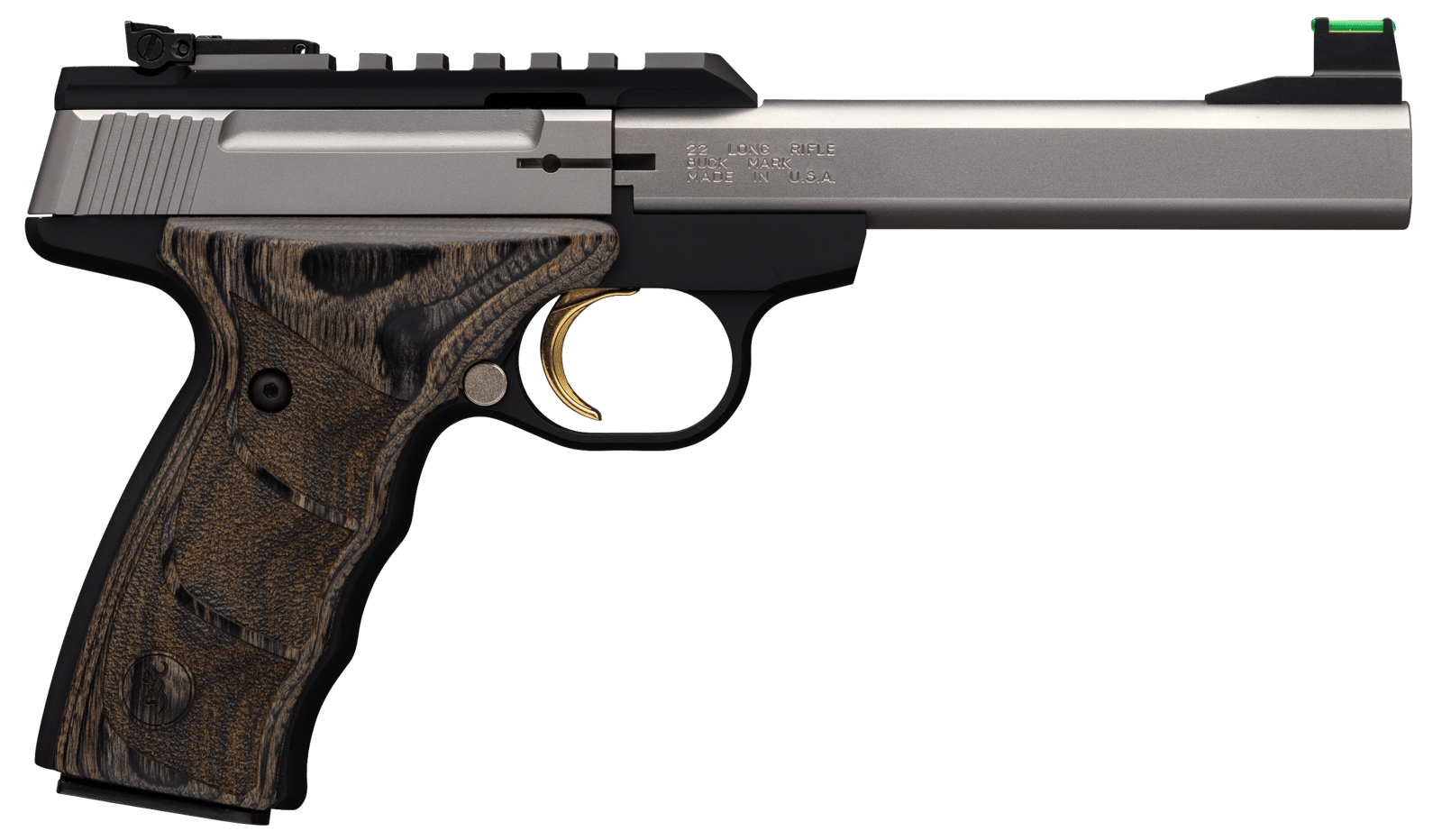 Browning 051531490 Buck Mark Plus 22 LR 10+1 5.50" Slab Side Barrel, Stainless Optic Ready/Serrated Steel Slide, Matte Black Aluminum Frame & Black Laminate UDX Grips