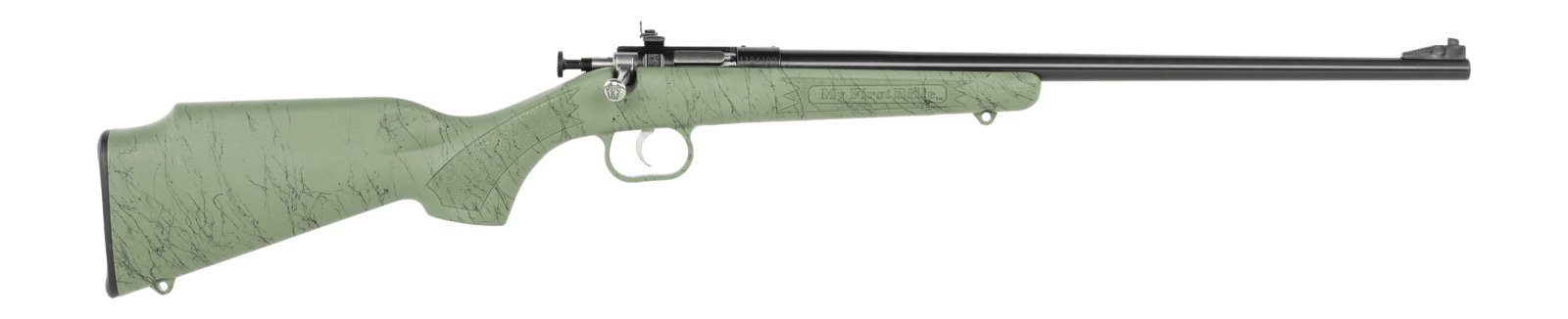 Crickett KSA2342 My First Rifle Gen2 22 LR 1rd 16.13" Blued Single Shot Barrel, Drilled & Tapped Receiver, Green w/Black Webbing Fixed Synthetic Stock