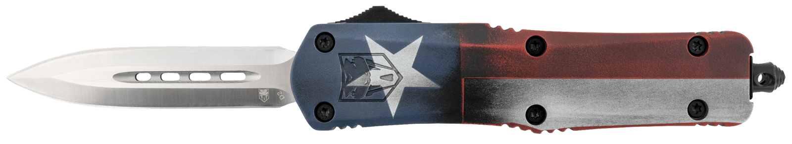 CobraTec Knives MCTXFS3DAGNS FS-3 Texas Flag Medium 3" OTF Dagger Plain Satin D2 Steel Blade, 5" Texas Flag Aluminum Cerakoted Handle