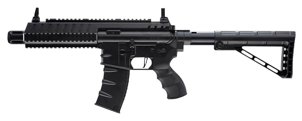 Umarex 2252120 Steel Strike Air Rifle CO2 177 BB Single Shot Or 6  Round Burst Mode, 30rd Drop Free Magazine, 900 BB Capacity Reservoir, Flat Top Picatinny Rail, Flip Up Sights, Adjustable Stock