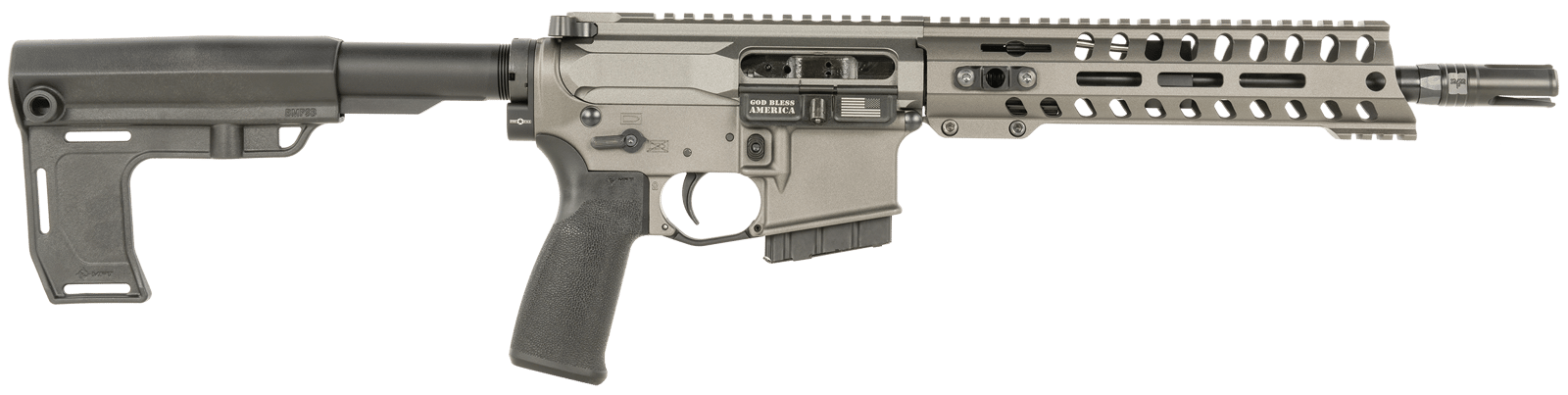 Patriot Ordnance Factory 2173 P15 Constable 5.56 NATO 30+1 10.50" M-LOK Handguard, Tungsten Cerakote Aluminum Receiver w/Picatinny Rail, Black Polymer MFT Blade Stabilizer, MFT Grip