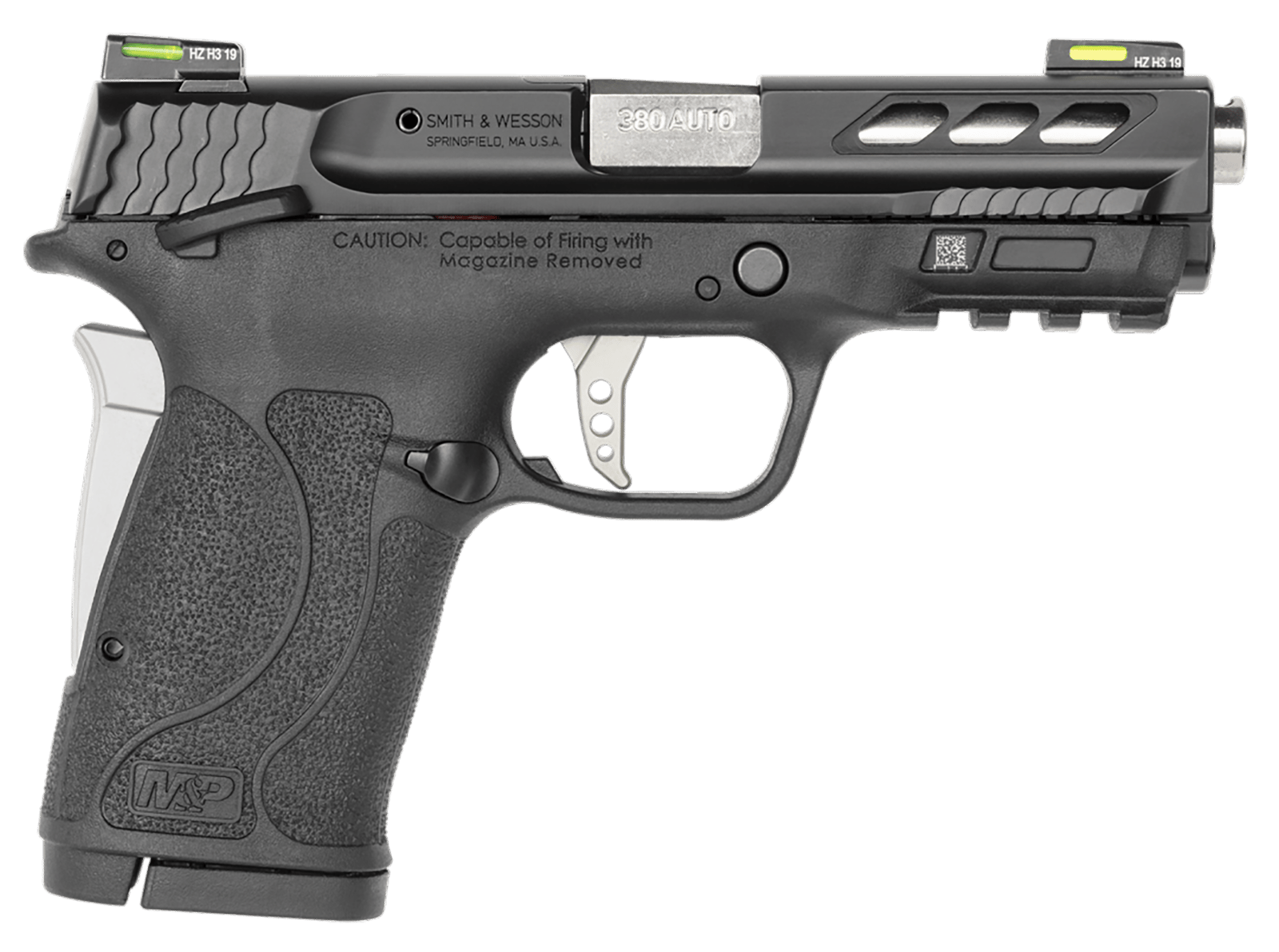 Smith & Wesson 12718 Performance Center M&P Shield EZ M2.0 380 ACP 3.80" 8+1 Matte Black Black Armornite Stainless Steel Slide Black Polymer Grip Silver Colored Accents