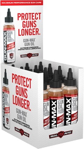 REAL AVID GUN MAX GUN OIL 4 OZ. BOTTLE 12PC. DISPLAY