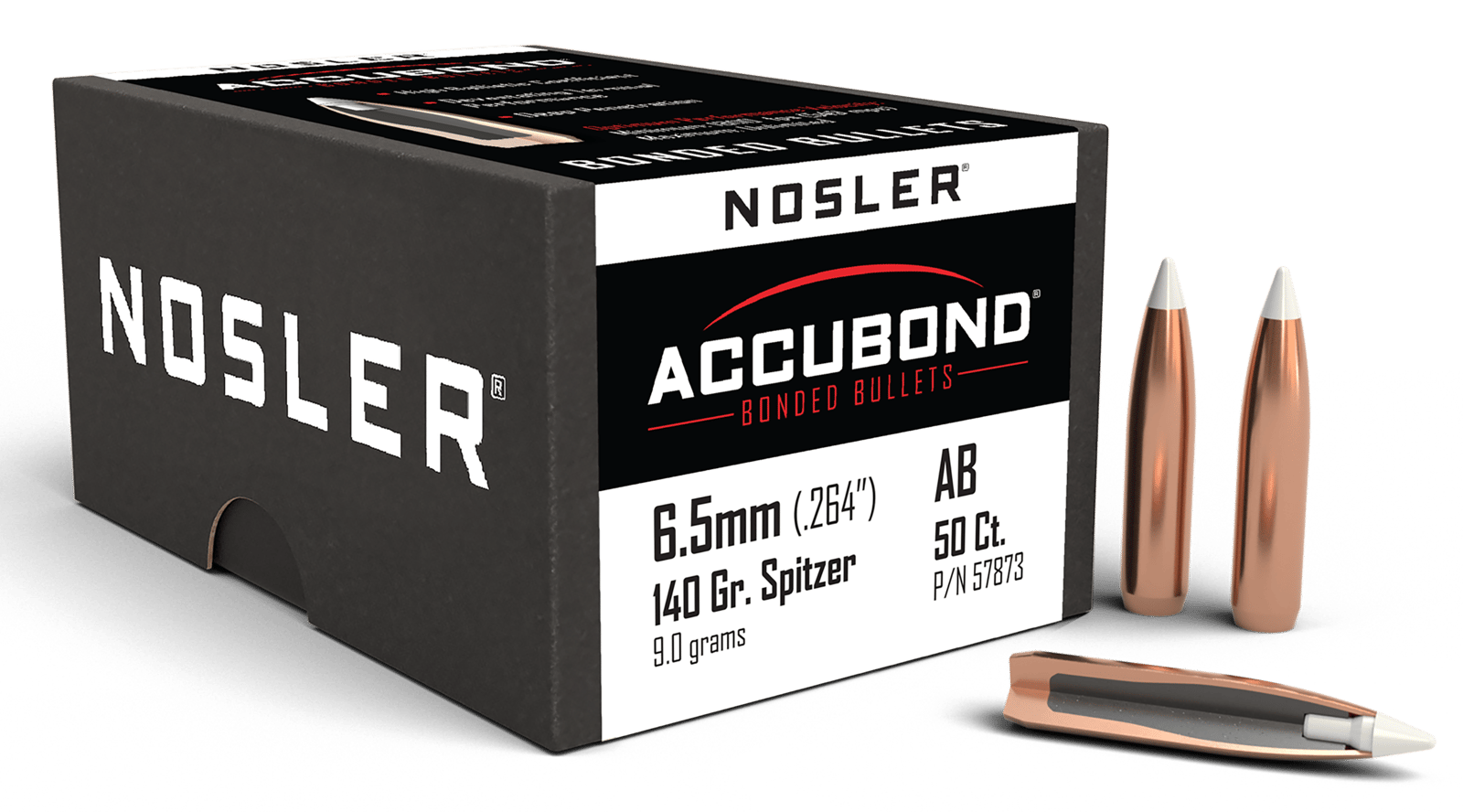 Nosler 57873 AccuBond  6.5Creedmoor 140gr Spitzer Point 50/Box
