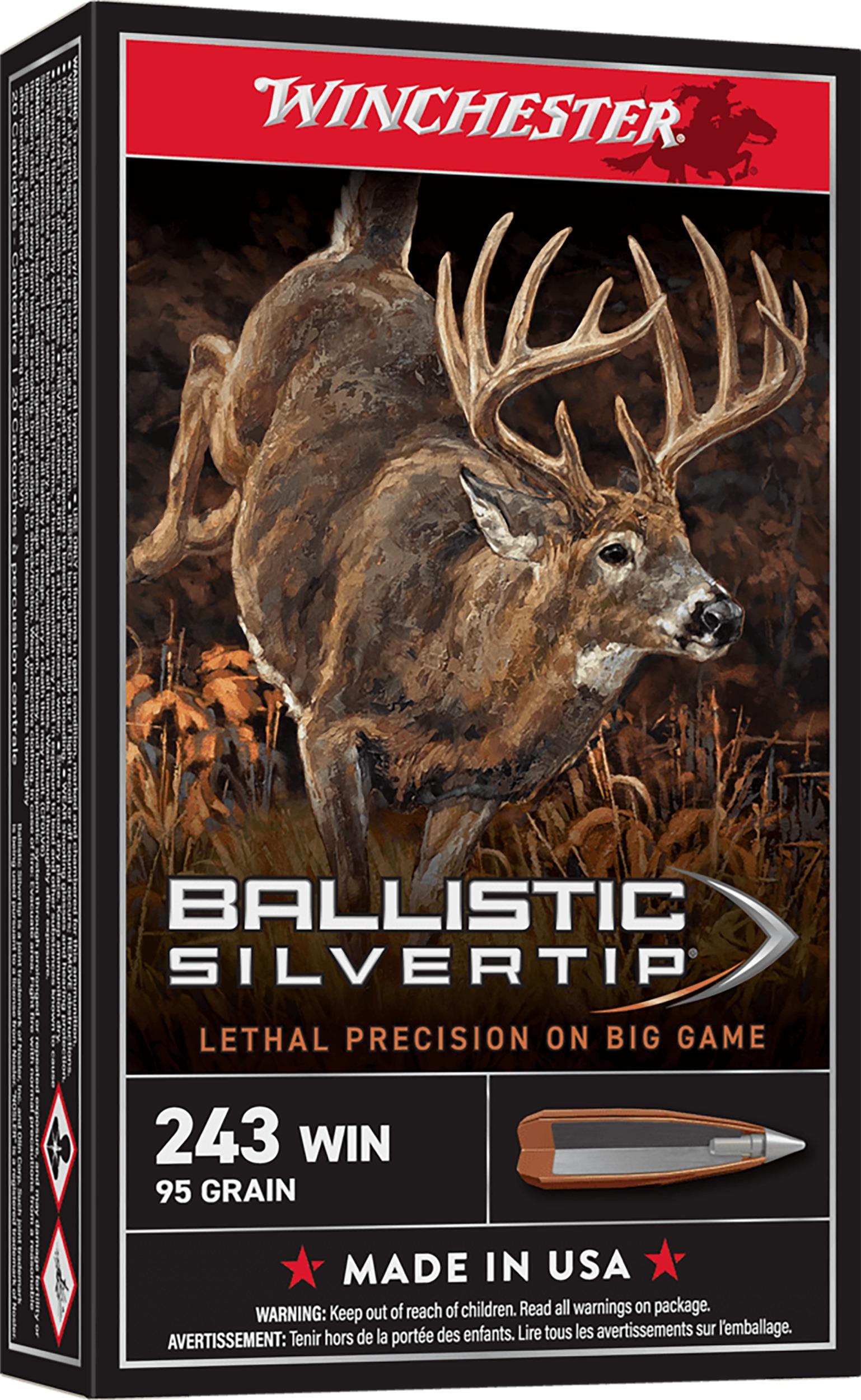 Winchester Ammo SBST243A Ballistic Silvertip  243Win 95gr Rapid Controlled Expansion Polymer Tip 20 Per Box/10 Case