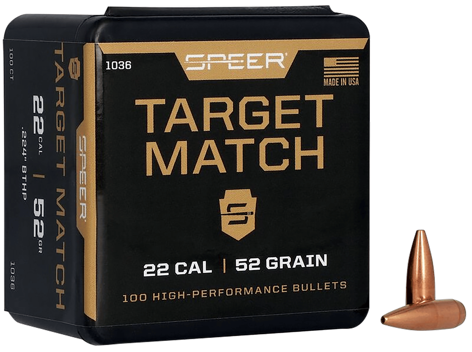 Speer 1036 Rifle Plinking Target Match .224 52 gr Hollow Point Boat Tail