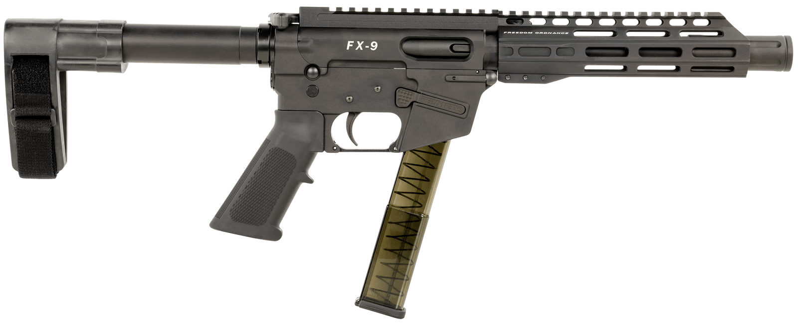 FREEDOM ORDNANCE FX9P8SBM FX-9  9mm Luger 31+1 8" Black Nitride Steel Barrel, M-LOK Handguards, Black Anodized Aluminum Picatinny Rail Receiver, Black SB Mini Brace, AR15 Grip
