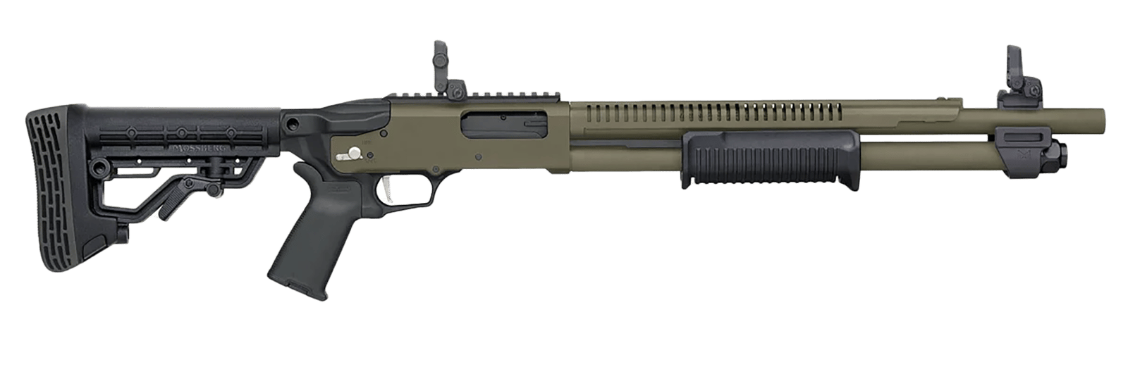 Mossberg 50759 590R  12 Gauge Pump 3" 6+1 18.50" OD Green Cerakote Heat Shield Barrel, OD Green Cerakote Steel Receiver, AR Mil-Spec Adjustable Black Synthetic Stock, Black Polymer Magpul Grip