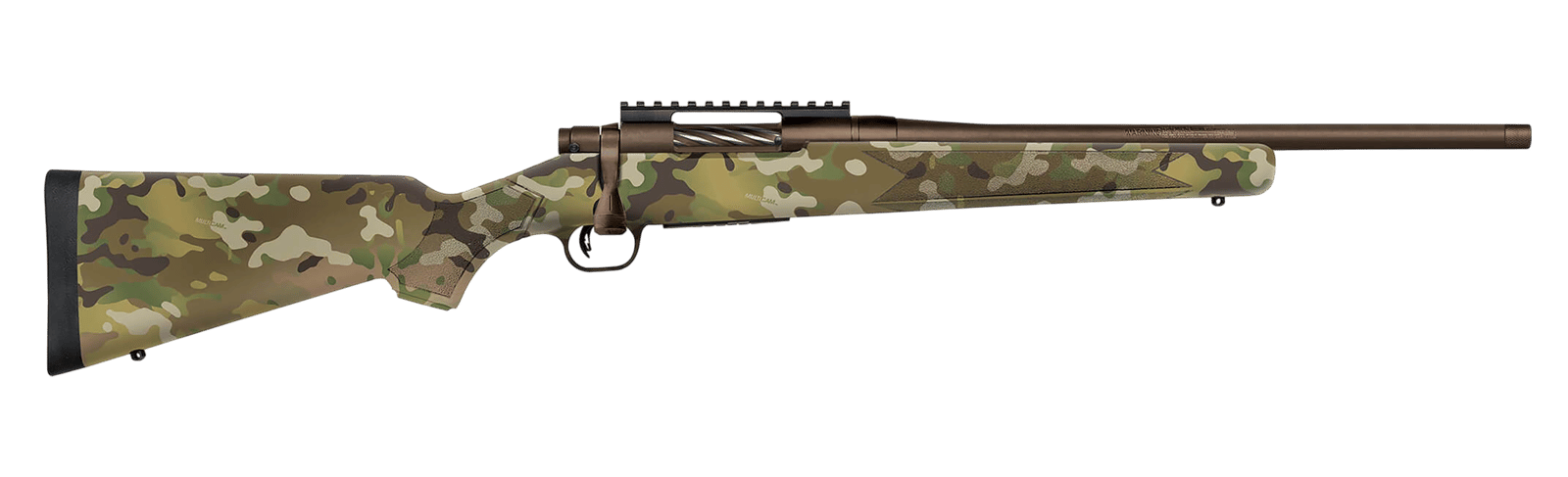 Mossberg 28280 Patriot  Compact 350 Legend 4+1 18" Patriot Brown Cerakote Threaded Bull Barrel, Patriot Brown Cerakote Steel Receiver w/Picatinny Rail, MultiCam Fixed Synthetic Stock
