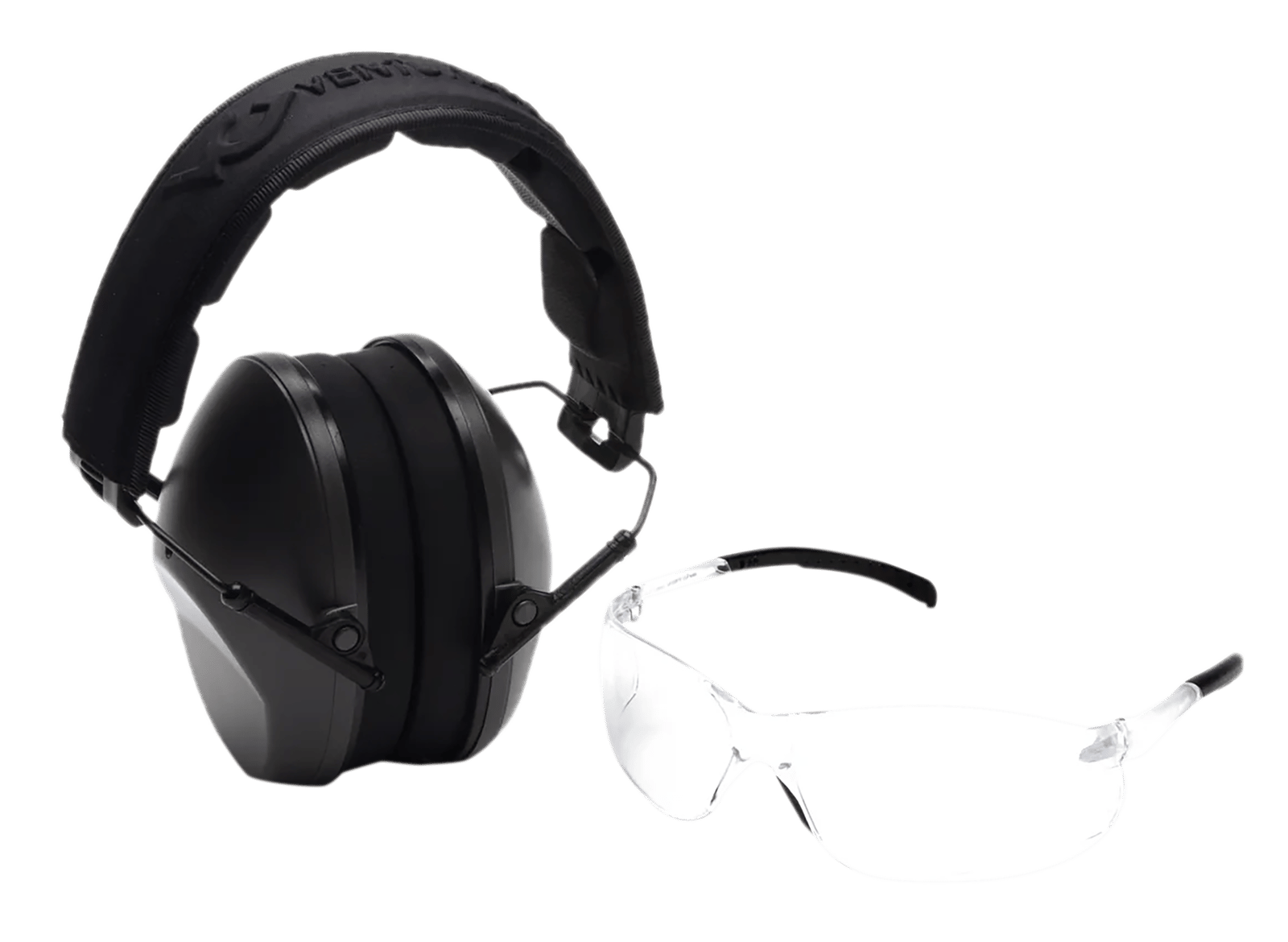 Pyramex VGCOMBO110 Low-Profile Combo Kit  Scratch Resistant Clear Lens & Frame with Rubber Temple Tips Gray Low-Profile Earmuffs