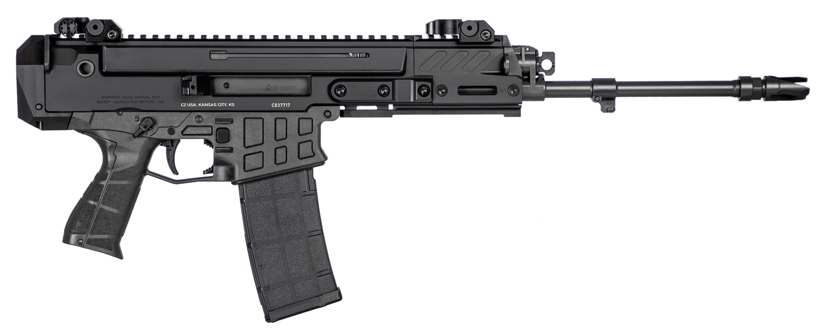 CZ-USA 91452 Bren 2 MS  5.56x45mm NATO Caliber with 14.17" Barrel, 30+1 Capacity, Overall Black Finish, Carbon Fiber Receiver, Ambi Mag Release, Stippled Black Polymer Grip Right Hand