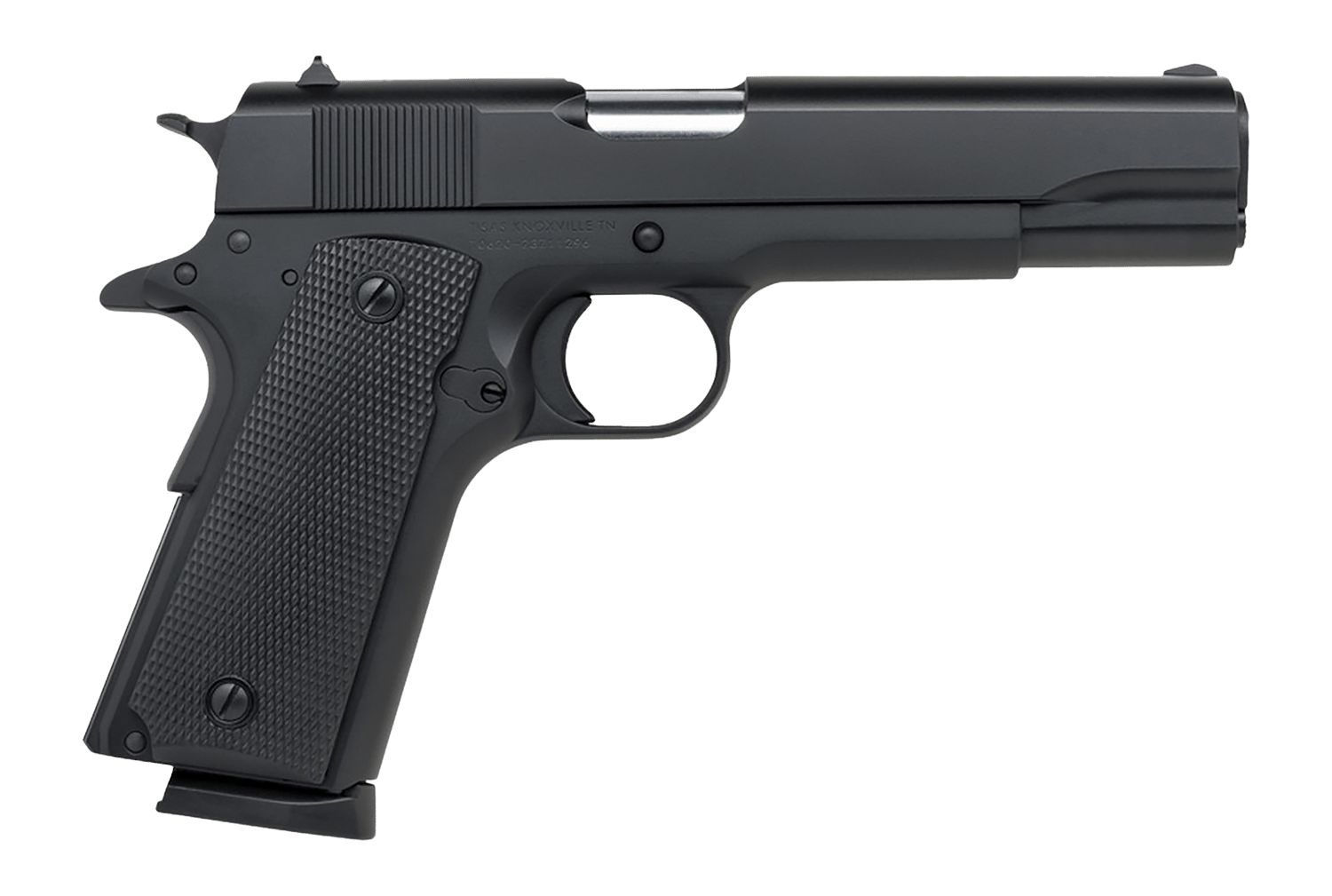 Tisas Arms 10100519 1911 A1 Service 9mm Luger 7+1 5" Stainless Steel Barrel, Black Cerakote Carbon Steel Serrated Slide & Frame w/Beavertail, Black Rubber Grip