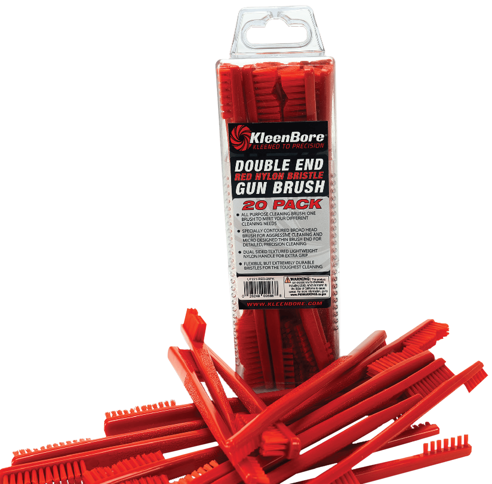 KleenBore UT221RED20PK Double End Brush Utility Brush Red Nylon 20 Pack
