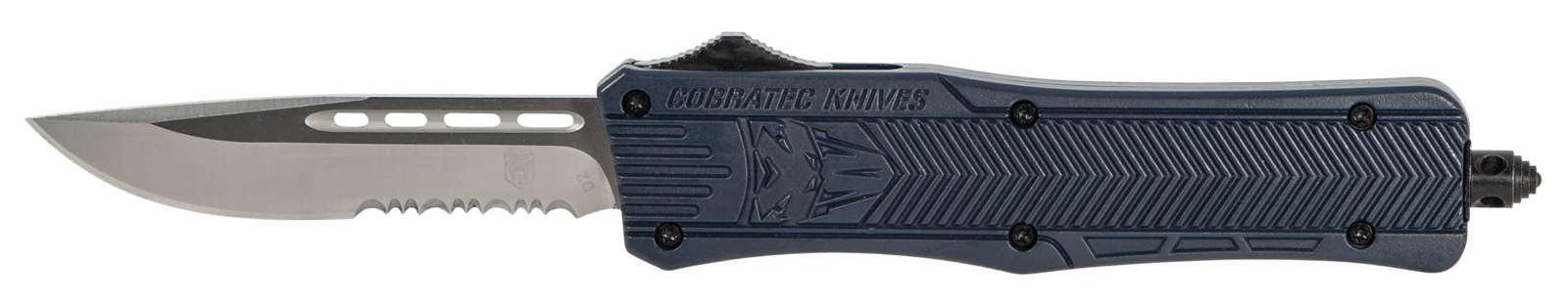 CobraTec Knives MNYCTK1MDS CTK-1  Medium 3" OTF Drop Point Part Serrated D2 Steel Blade/NYPD Blue Aluminum Handle Features Glass Breaker Includes Pocket Clip