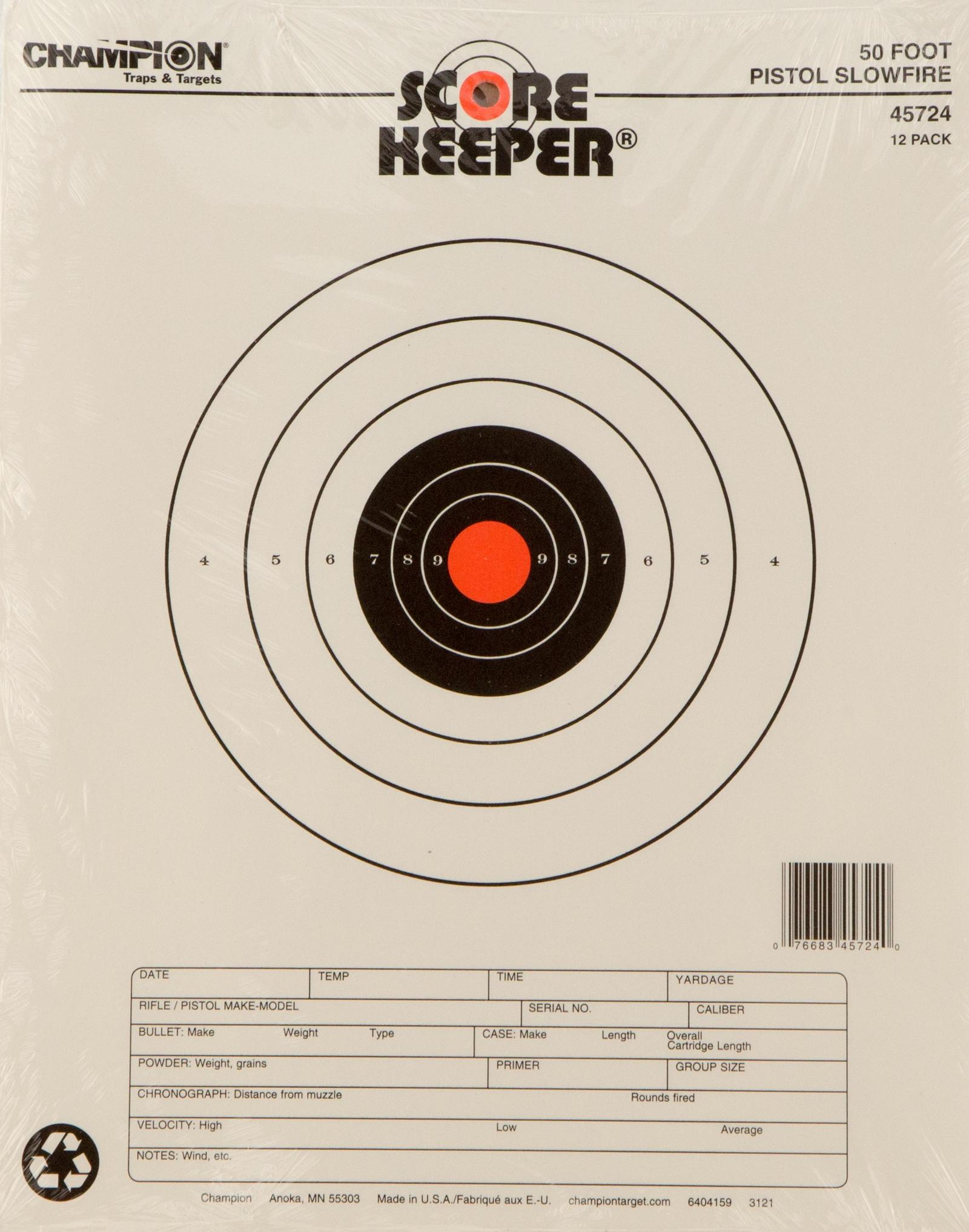 Champion Targets 45724 Score Keeper Slow Fire Bullseye Paper Hanging 50 foot Pistol 11" x 16" Black/Orange 12 PK