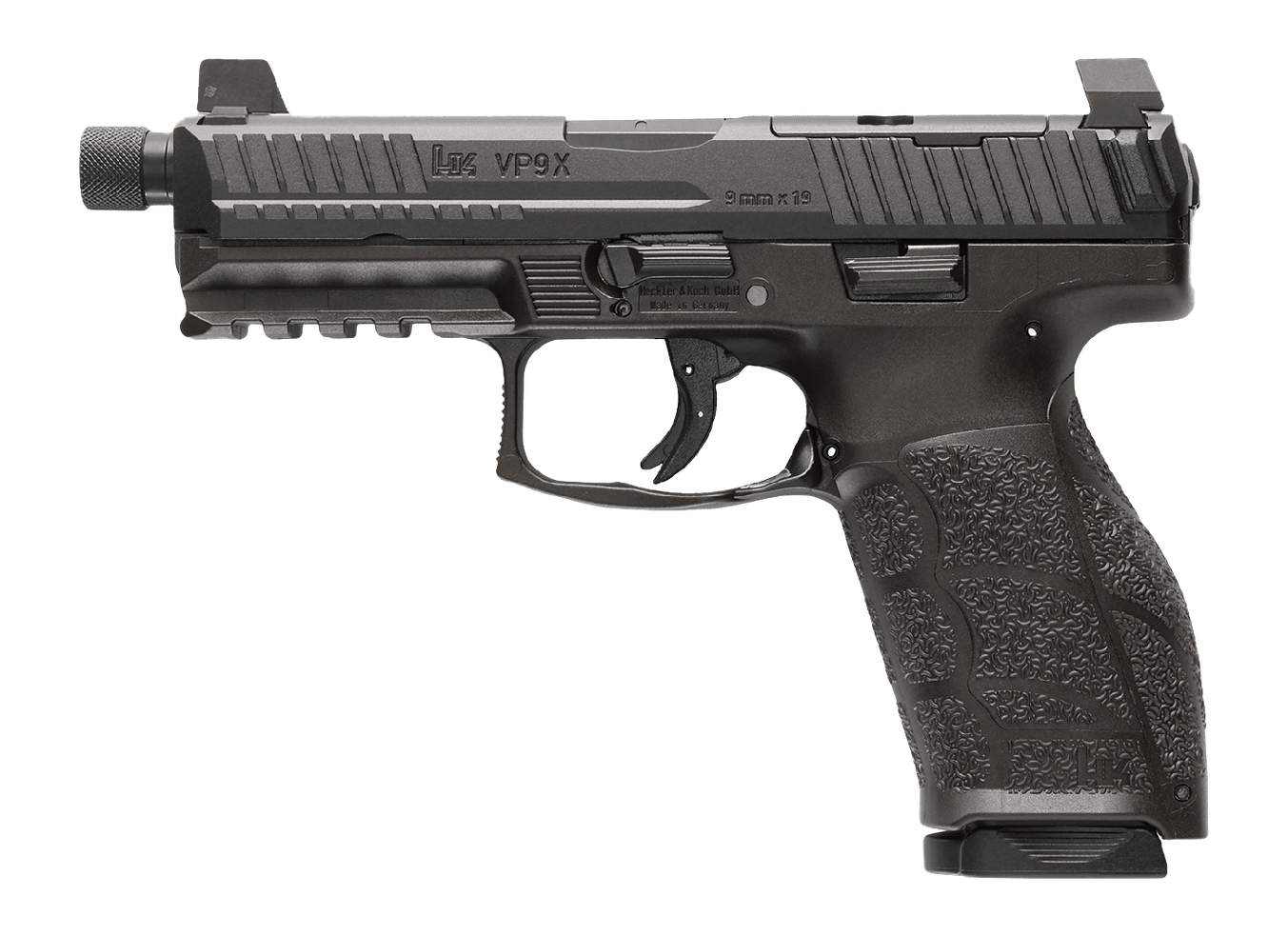 HK 81001224 VP9A1 X Tactical Full Size 9mm Luger 15+1 4.70" Black Threaded Barrel, Black Steel Serrated w/Optic Slide, Black Polymer Frame w/Picatinny Rail, Textured Grip