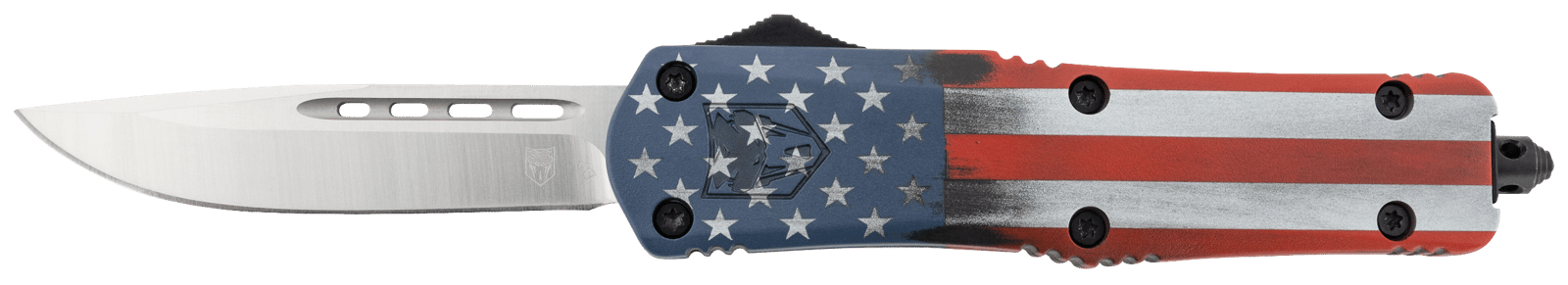 CobraTec Knives MCUSAFS3DNS FS-3 American Flag Medium 3" OTF Drop Point Plain Satin D2 Steel Blade, 5" US Flag Aluminum Cerakoted Handle