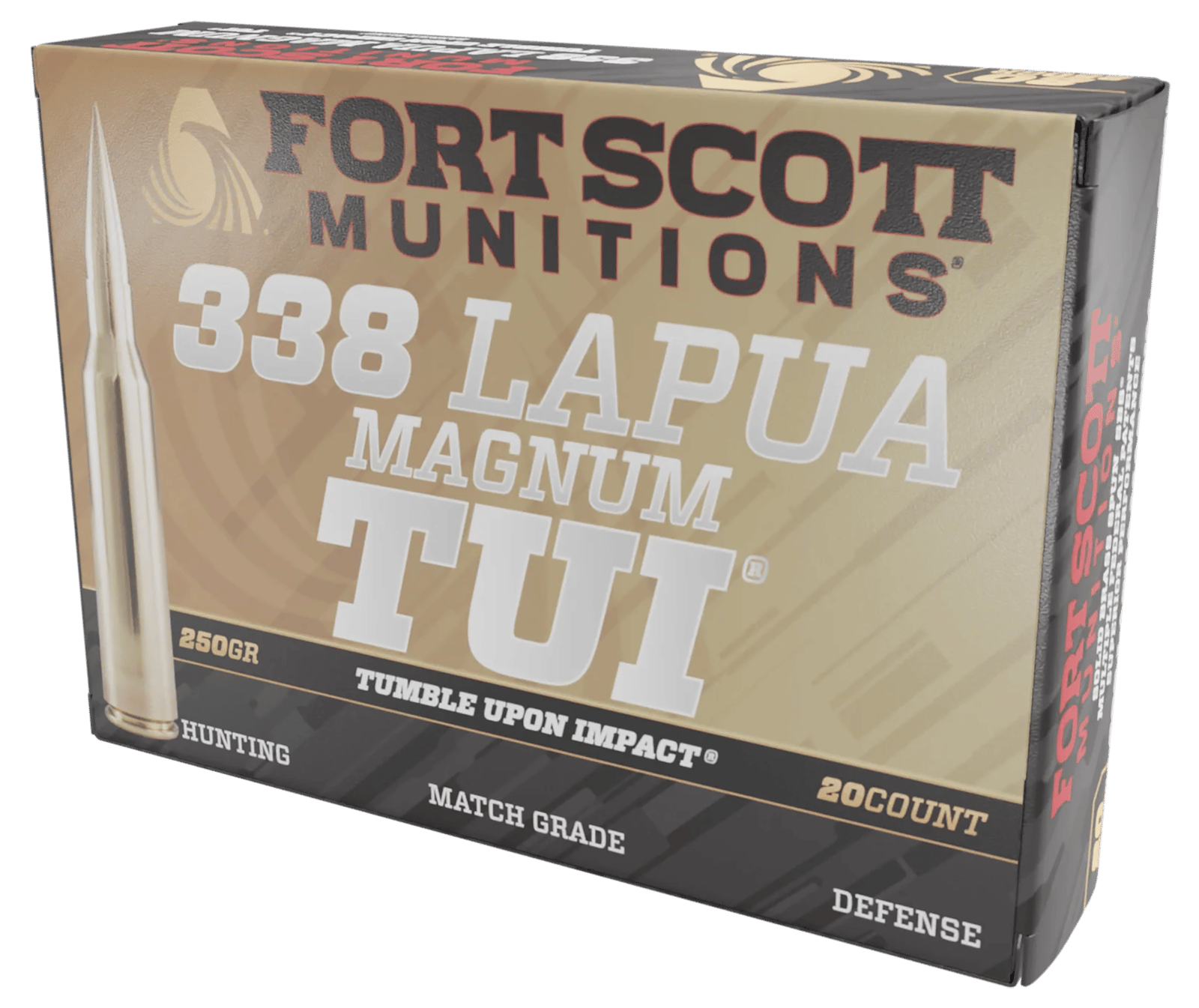 Fort Scott Munitions 338250SBV1 Tumble Upon Impact (TUI) Rifle 338LapuaMag 250gr Solid Copper Spun 20 Per Box/5 Case