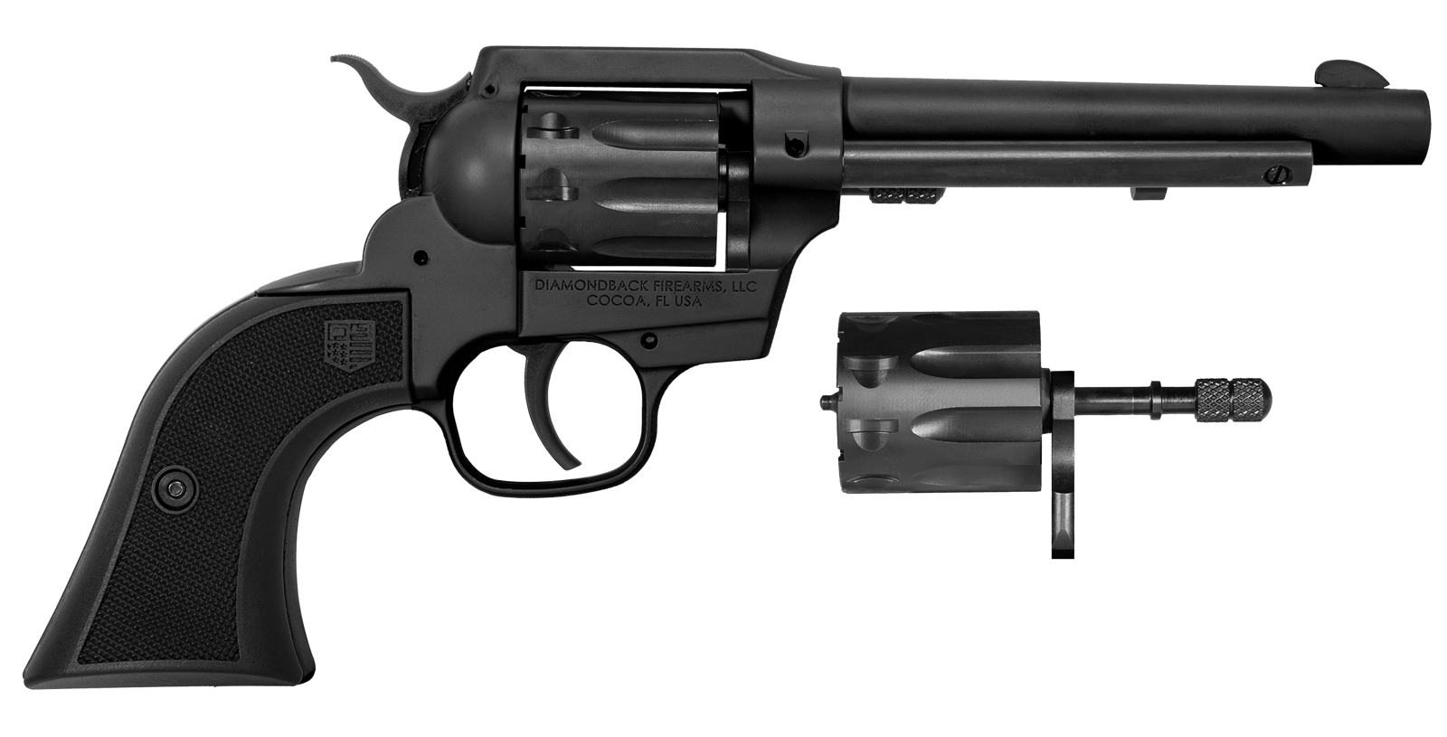 Diamondback DB053CA001 Sidekick  22 LR/22 Mag 9 Shot, 5.50" Black Cerakote Steel Barrel & Cylinder, Black Cerakote Zinc Alloy Frame, Black Checkered GFN Grip, Exposed Hammer, Hammer Safety