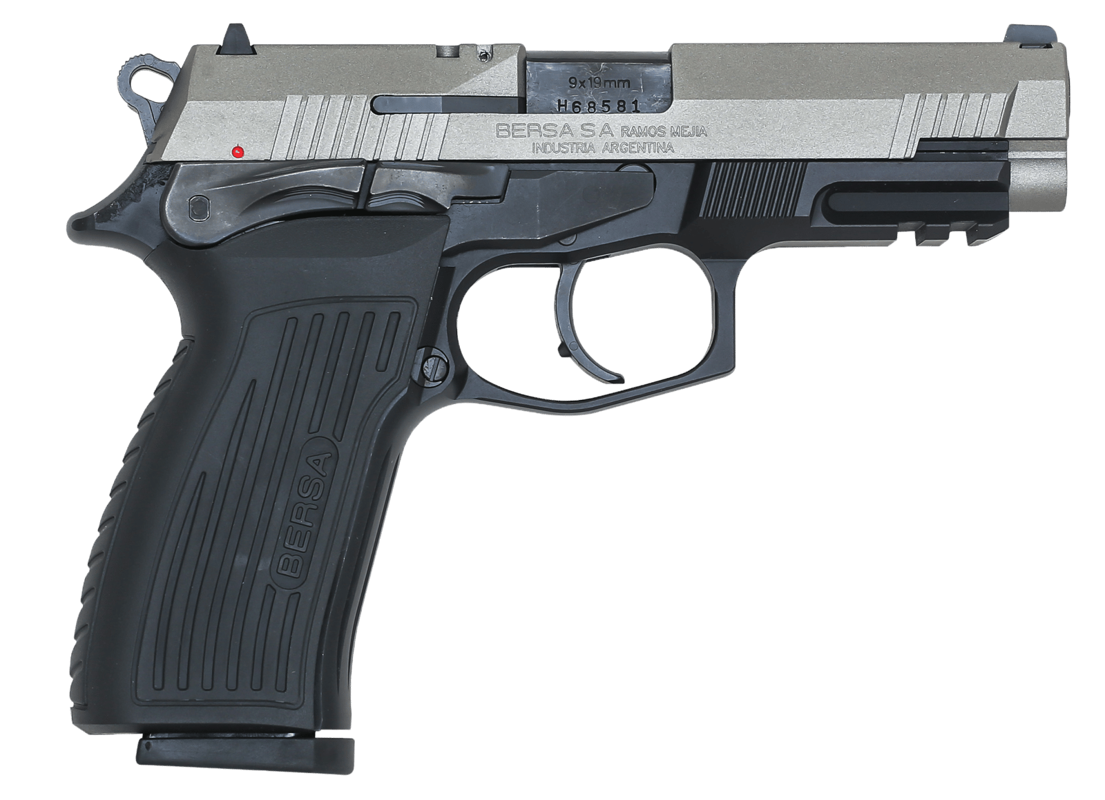 Bersa TPR9DT TPR  Full Size Frame 9mm Luger 17+1, 4.30" Black Steel Barrel, Nickel Cerakote Serrated Steel Slide, Matte Black Aluminum Frame w/Picatinny Rail, Ambidextrous