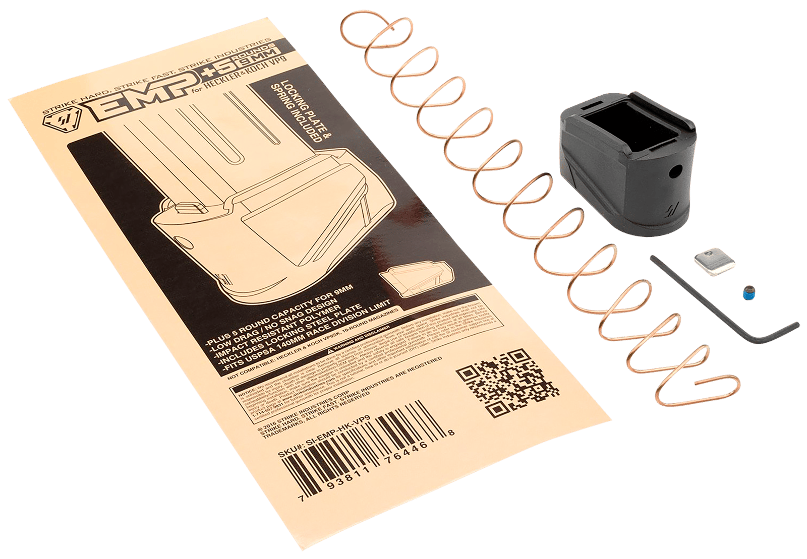 Strike Industries EMPHKVP9 Enhanced Magazine Plate  Extended +5rd 9mm Luger Black Polymer for H&K VP9