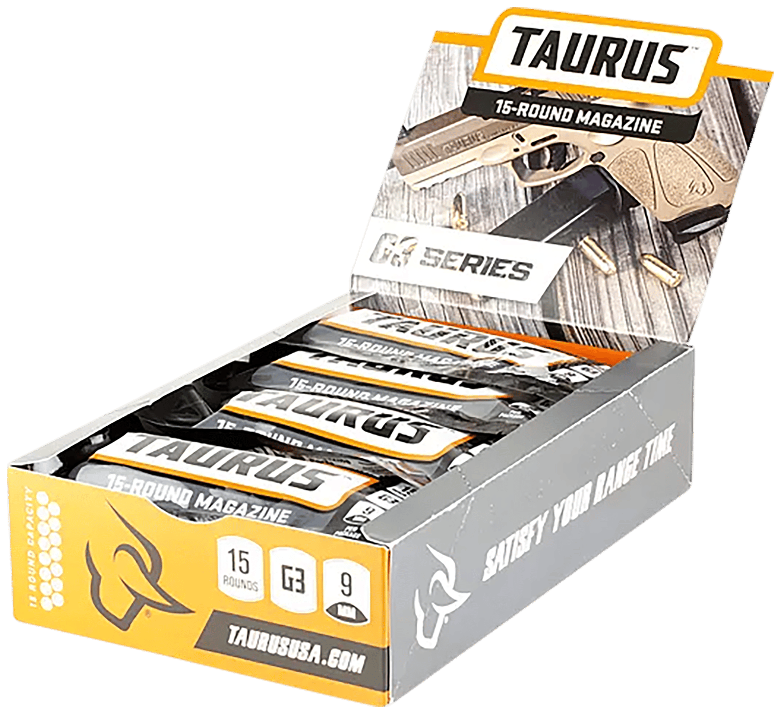 Taurus 389-0009-01 G3 Magazine Pop Display 15rd 9mm Luger Black Steel w/ Polymer Base Plate (12 Mags)