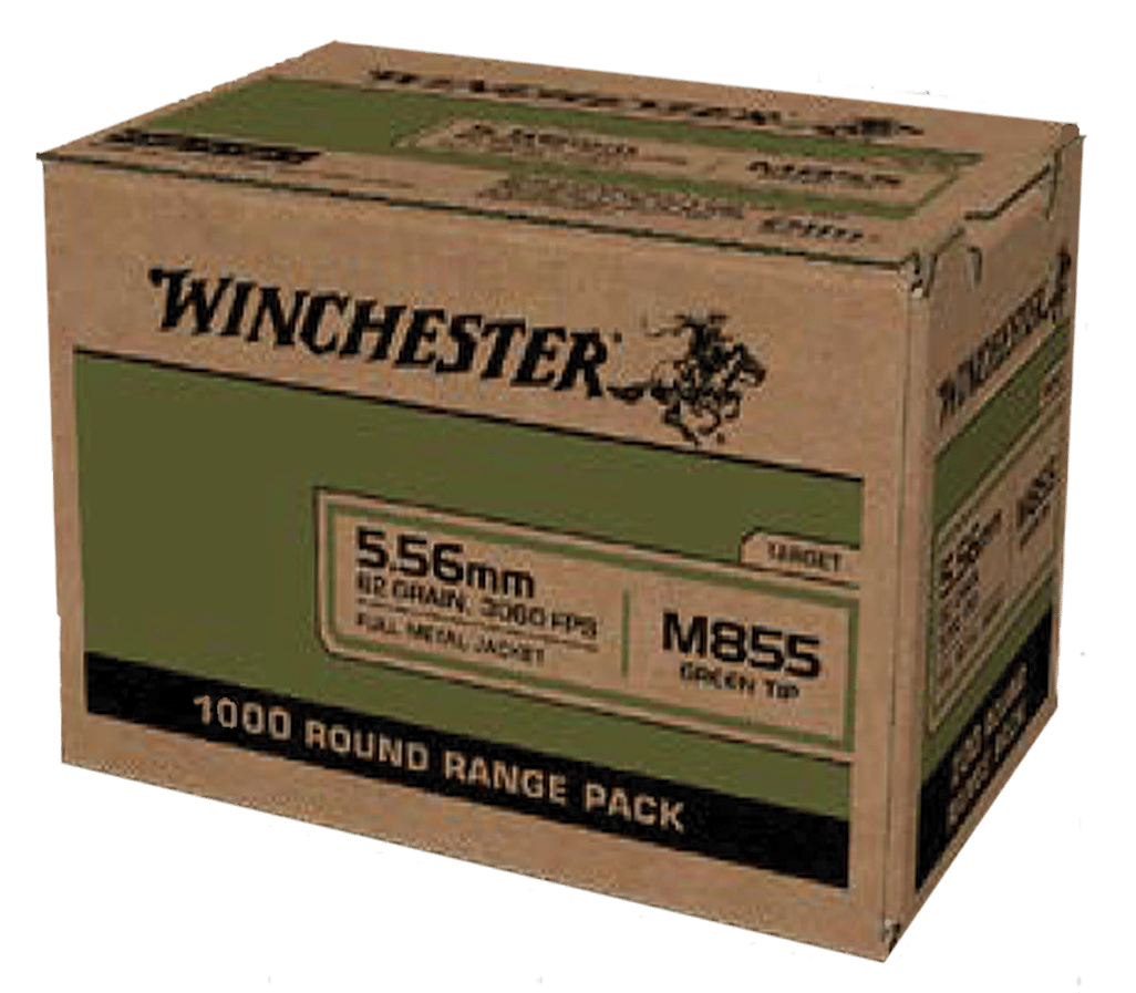 Winchester Ammo WM8551000 USA M855 Green Tip 5.56x45mmNATO 62gr Full Metal Jacket 1000 Per Box/1 Case *Sold By Case
