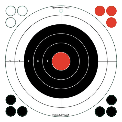 Birchwood Casey 33912 Stick-A-Bull  Self-Adhesive Paper Black/Red/White 12" Bullseye 5 Pack