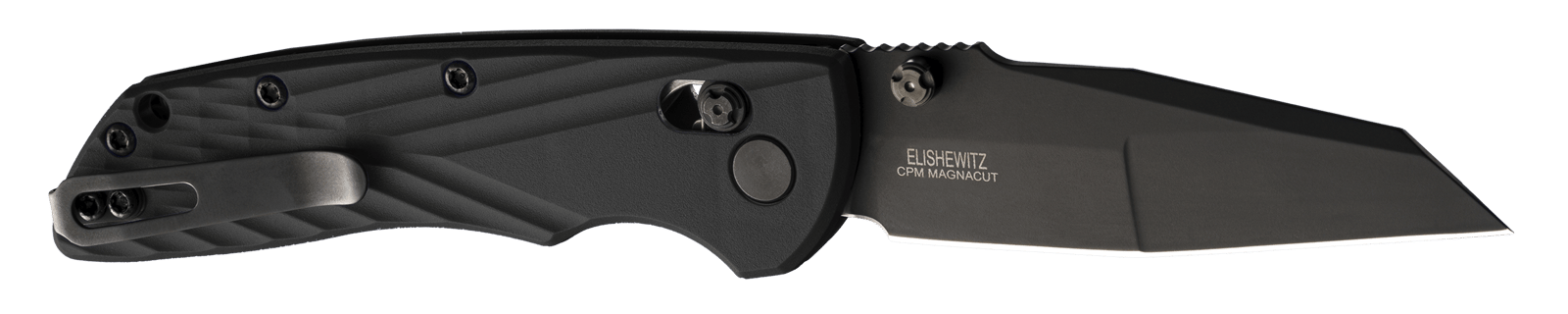 Hogue  Deka  3.25" Folding Wharncliffe Plain Black Cerakote CPM MagnaCut SS Blade, Black Crosshatch Textured GRN Handle, Includes Pocket Clip